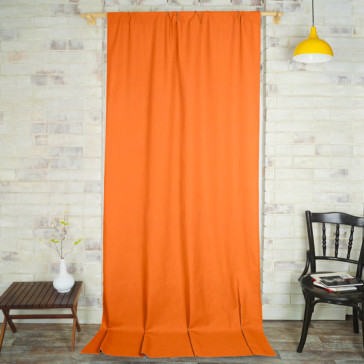 Orange Faux Linen Curtain