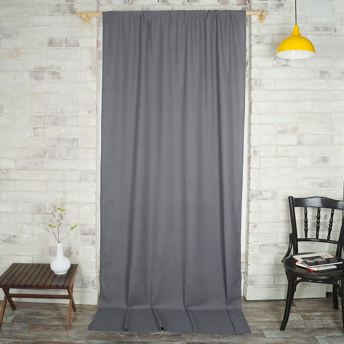 Charcoal Grey Faux Linen Curtain