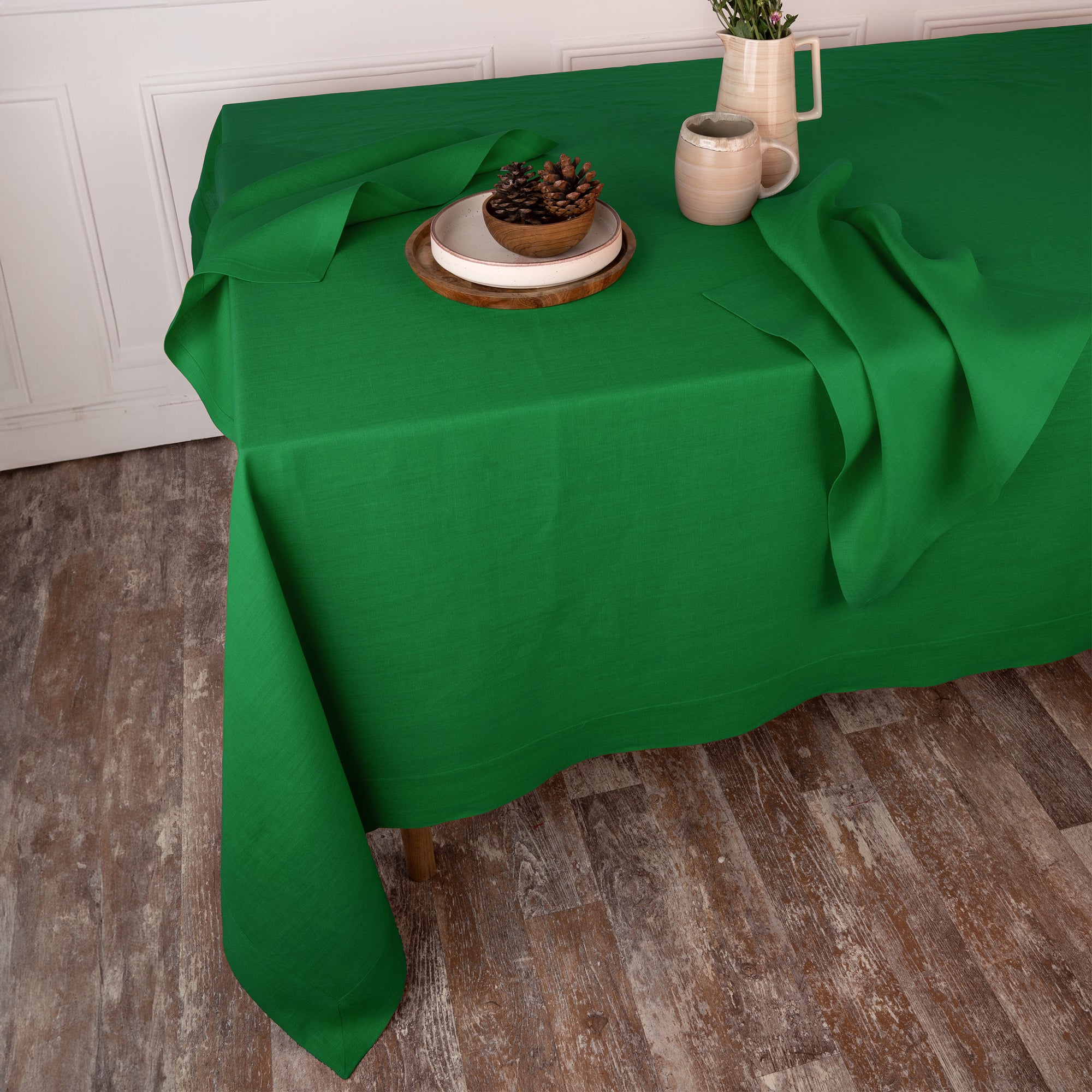 Kelly Green Linen Tablecloth, Hemmed