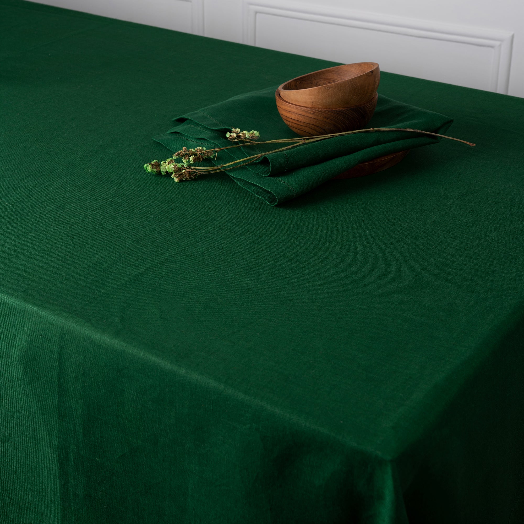 Forest Green Linen Tablecloth, Hemmed