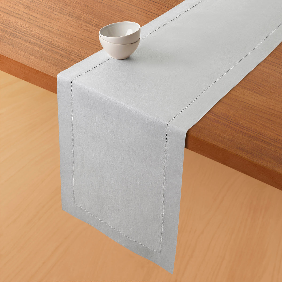 Silver Grey Linen Table Runner - Hemstitch