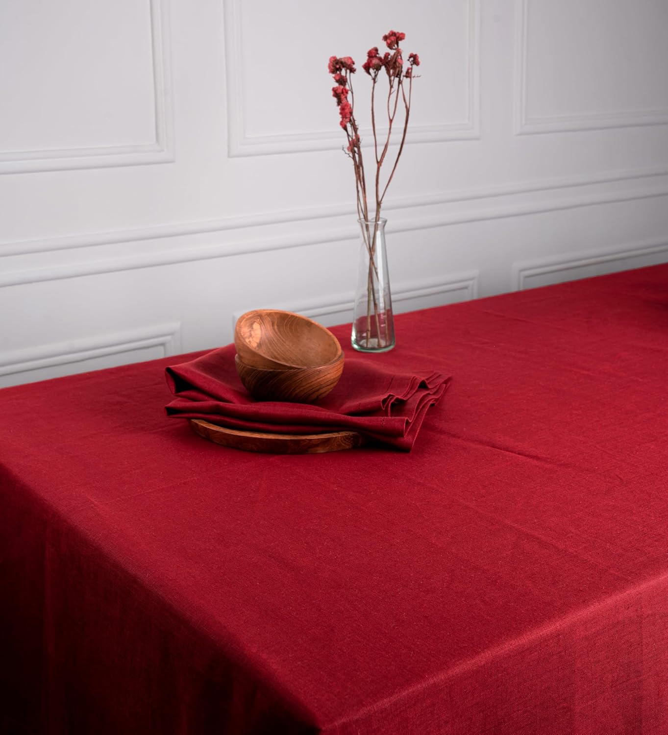 Bright Red Linen Tablecloth, Hemmed