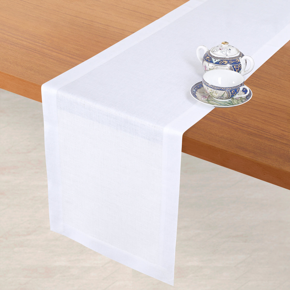 White Linen Table Runner - Hemmed