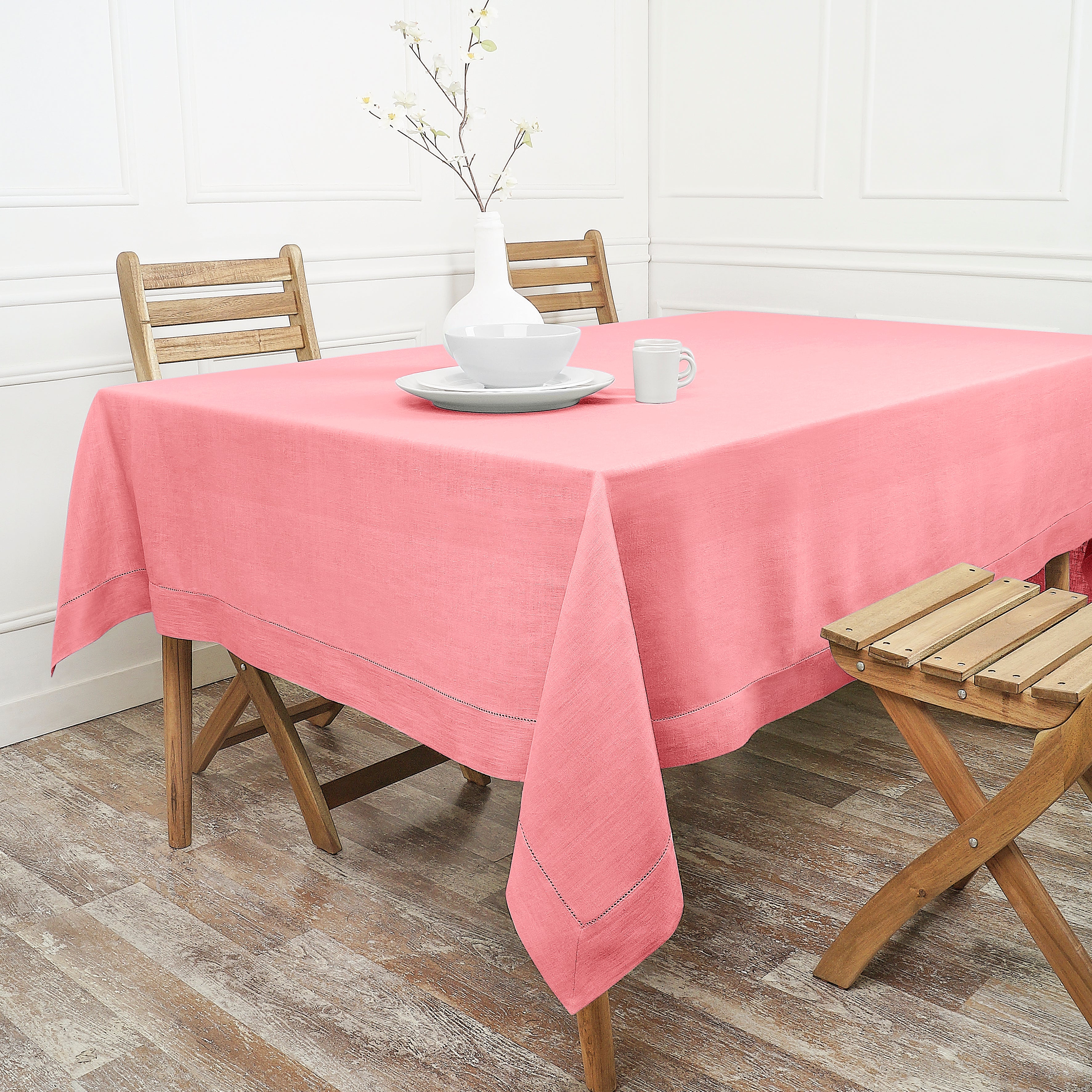 Dusty Pink Linen Tablecloth, Hemstitch