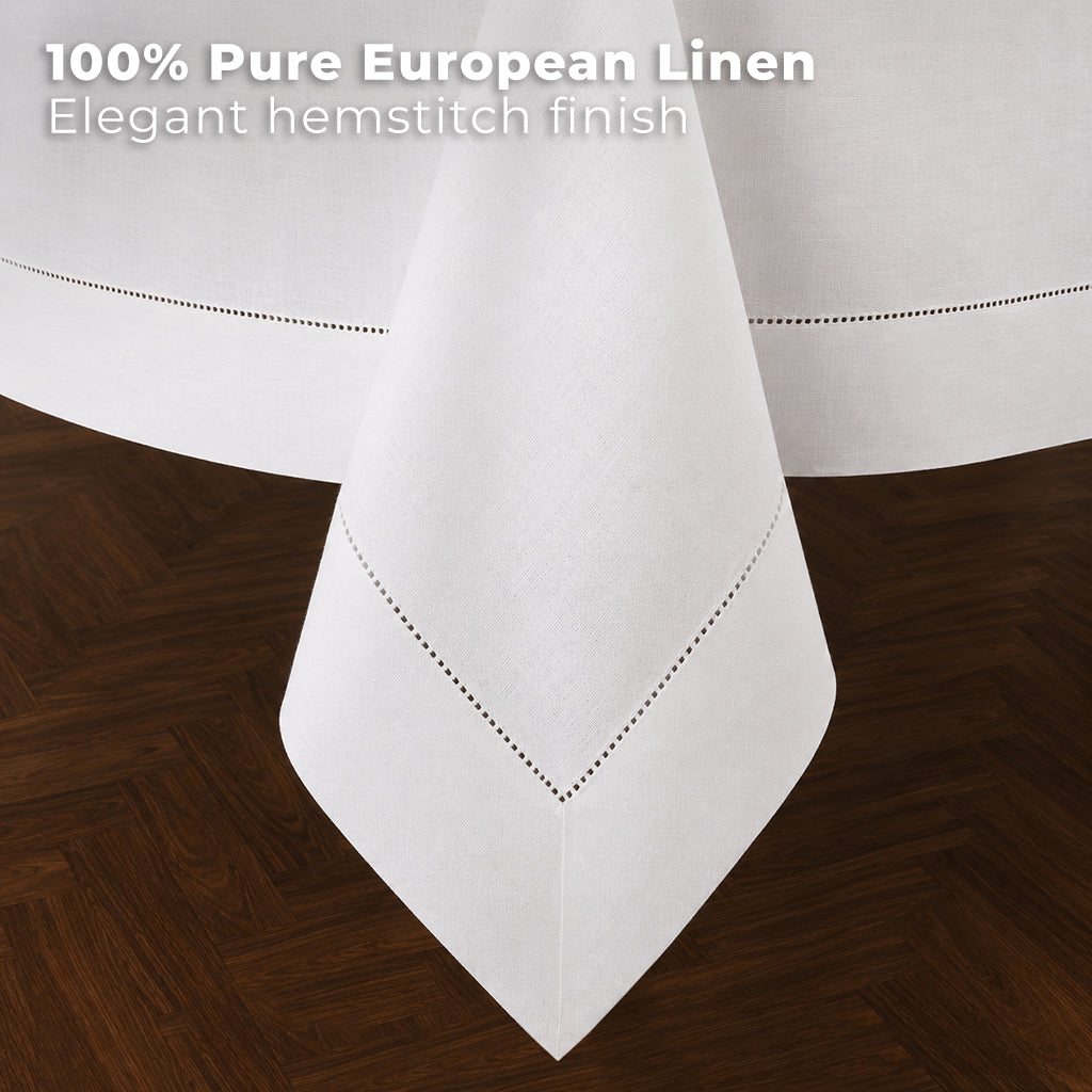 Signature Linen™ White Tablecloth - Hemstitch