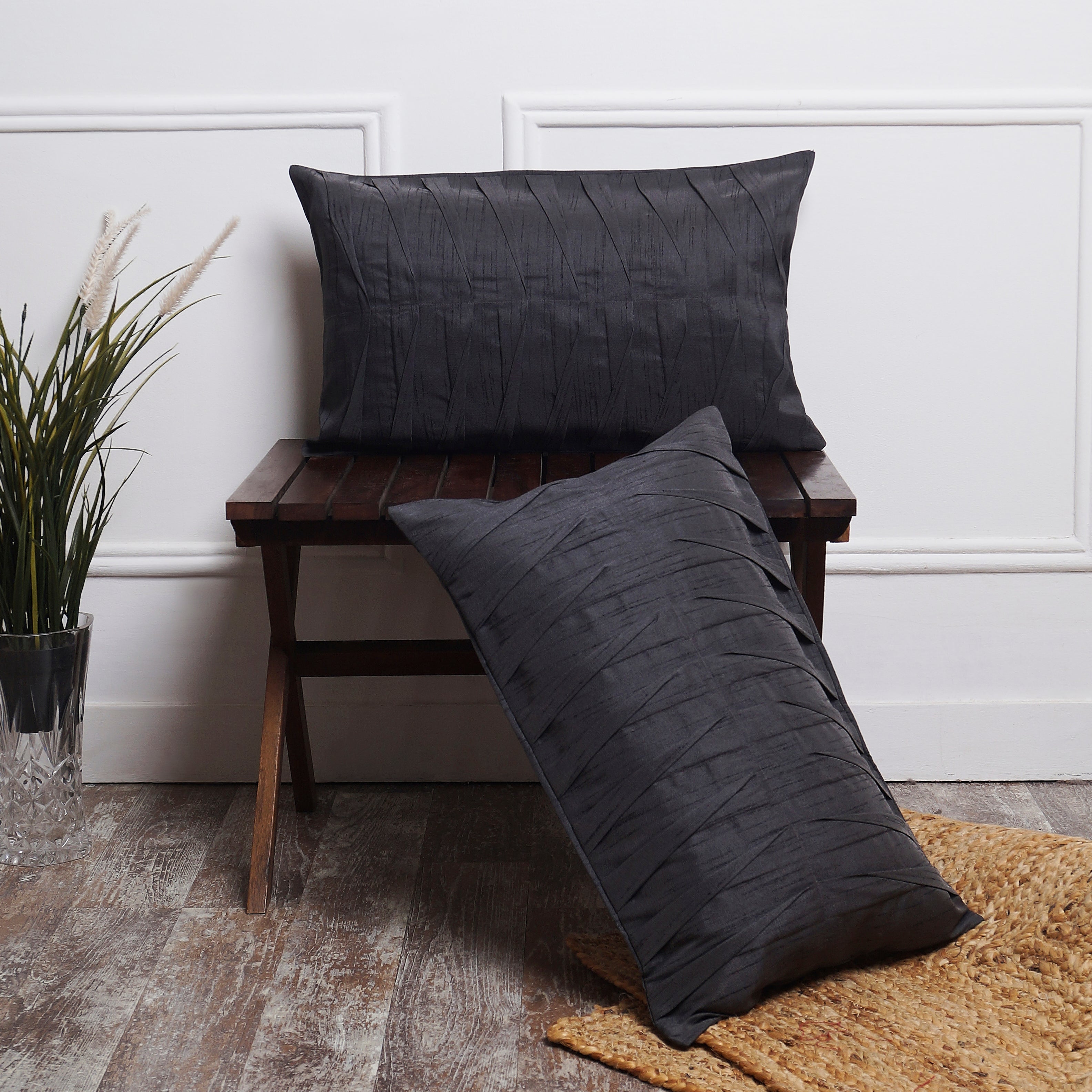 Rippled Harmony Pillow Cover Rectangle - Charcoal Grey