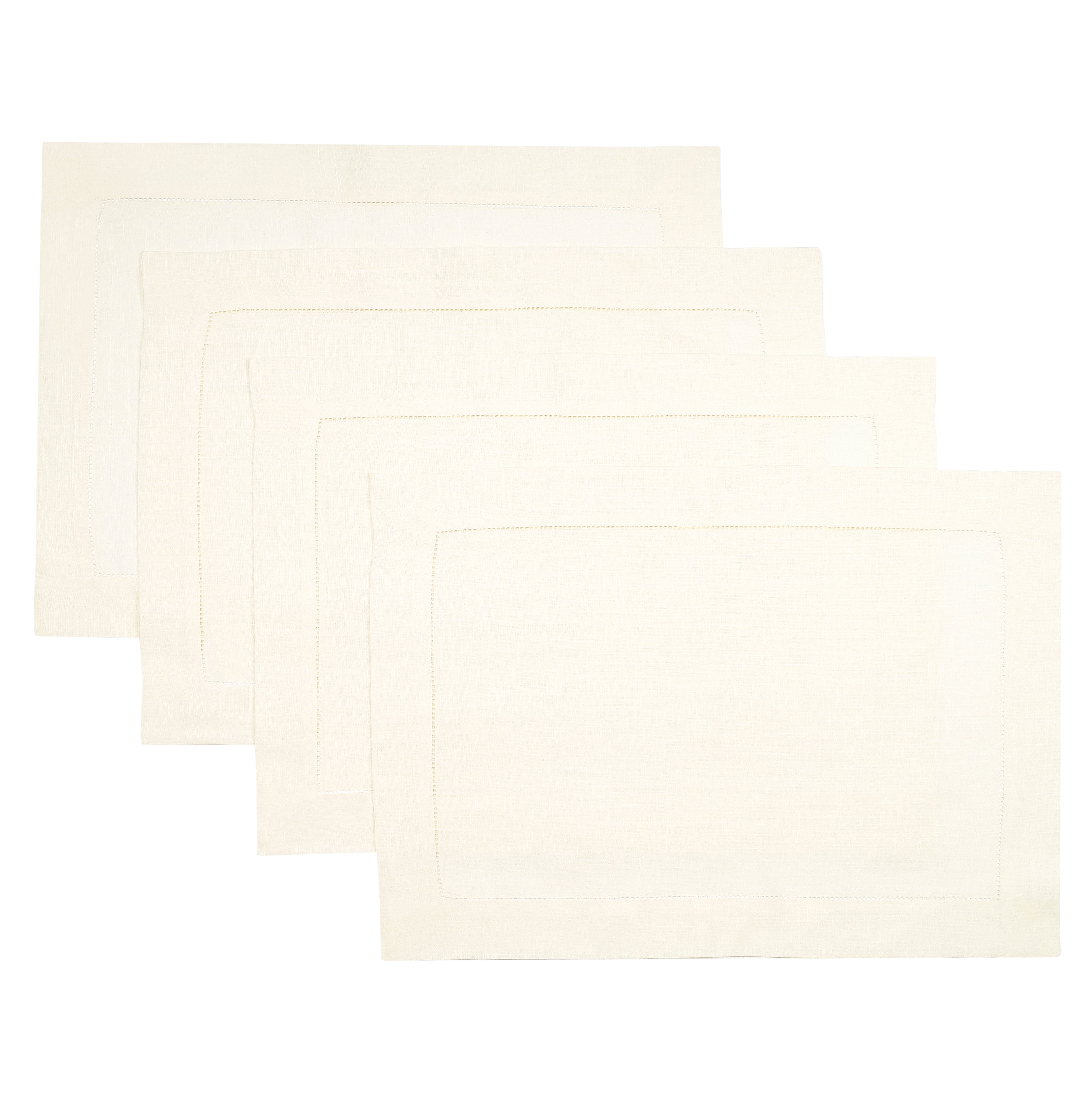 Ivory Linen Placemats, Hemstitch, 14 x 19 inch, 4 pcs