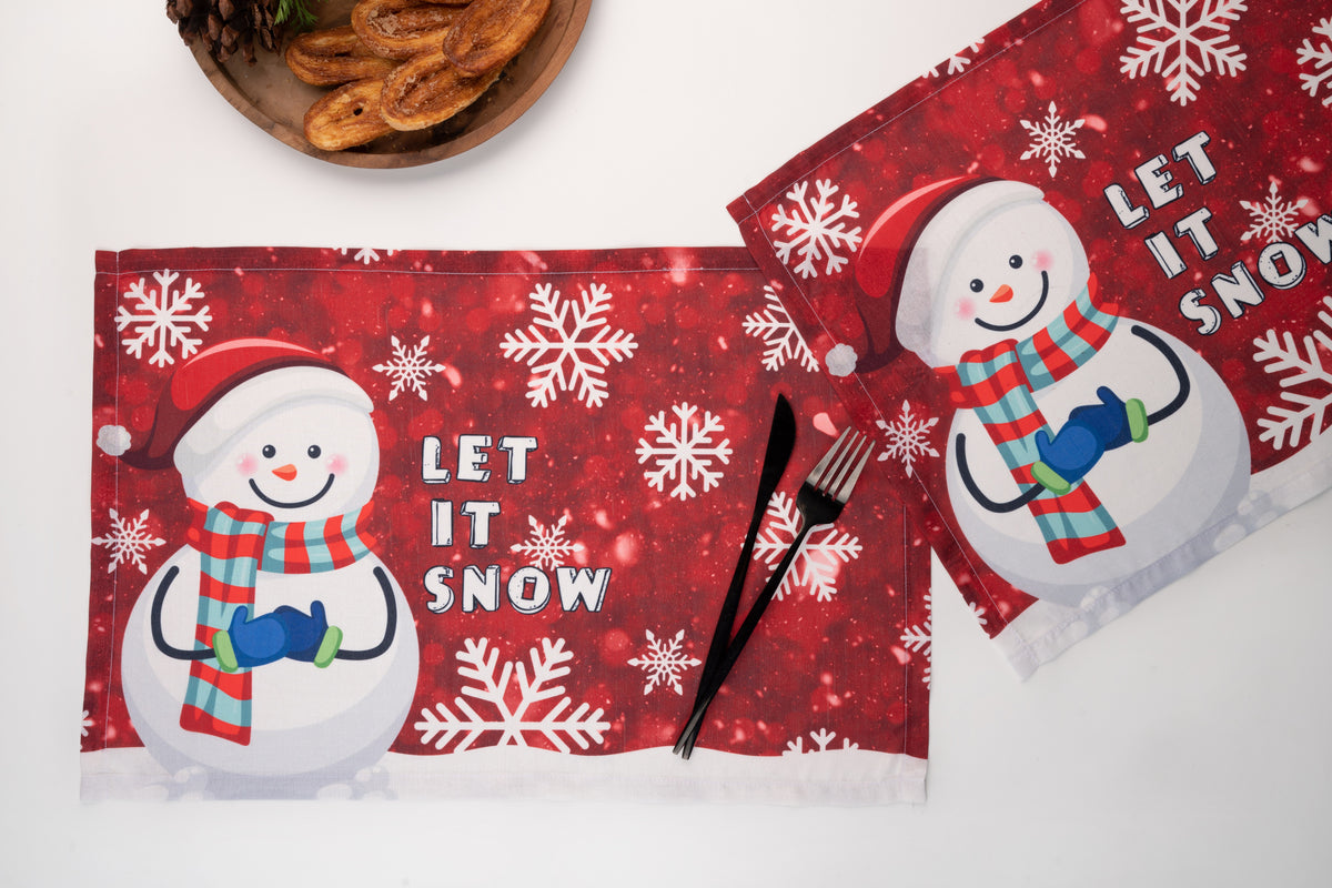 Let It Snow Raw Silk Textured Placemats 13 x 18 Inch Set of 4 - Christmas Print