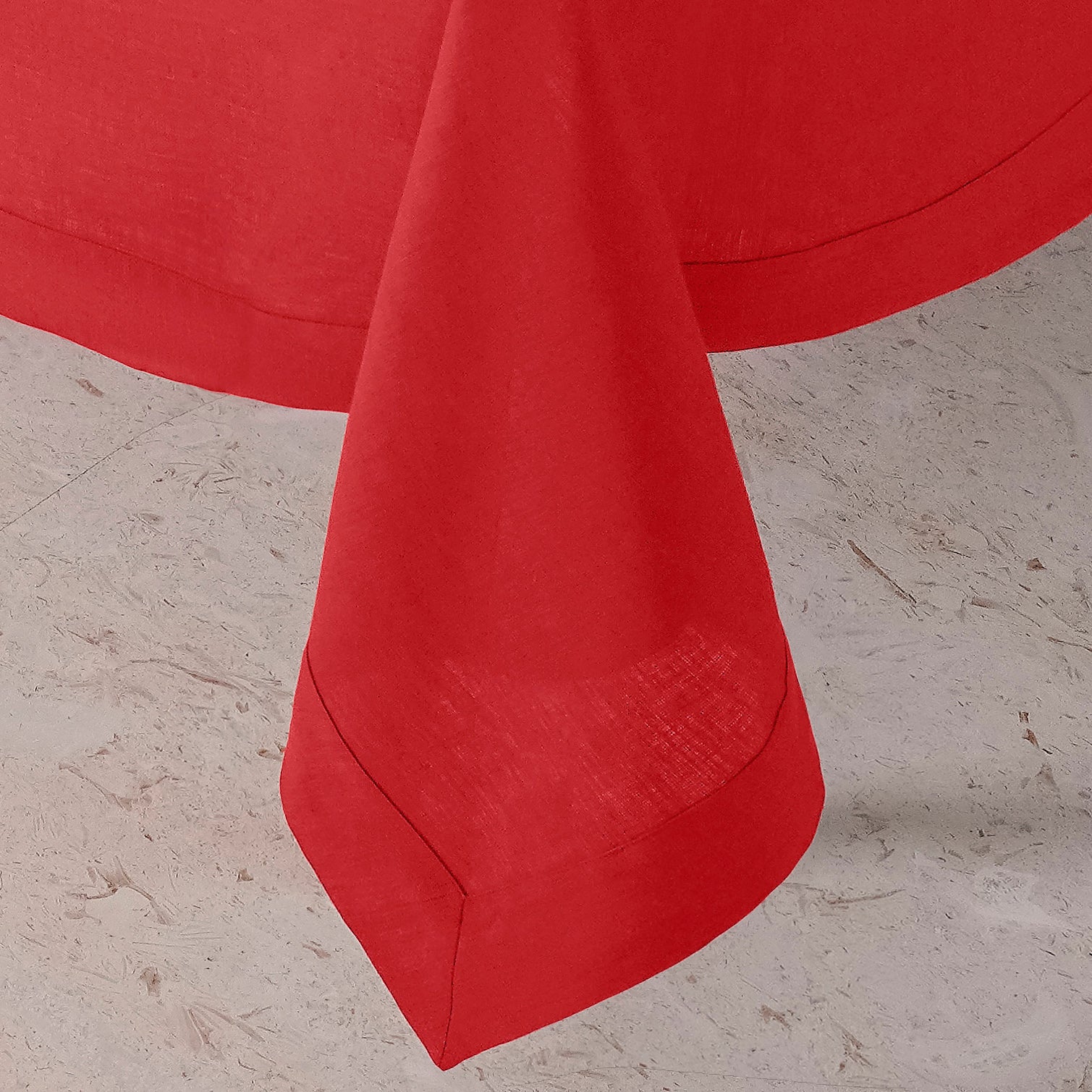 Bright Red Linen Tablecloth, Hemstitch