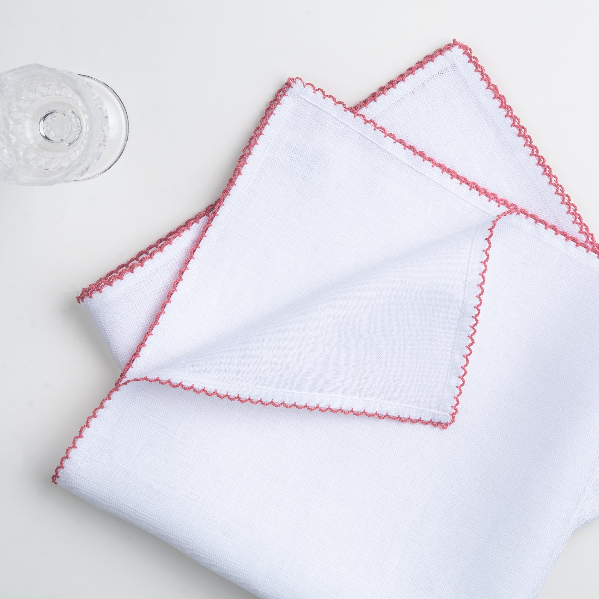 White and Dusty Pink Linen Napkins, Whipstitch, 20 x 20 inch, 4 pcs