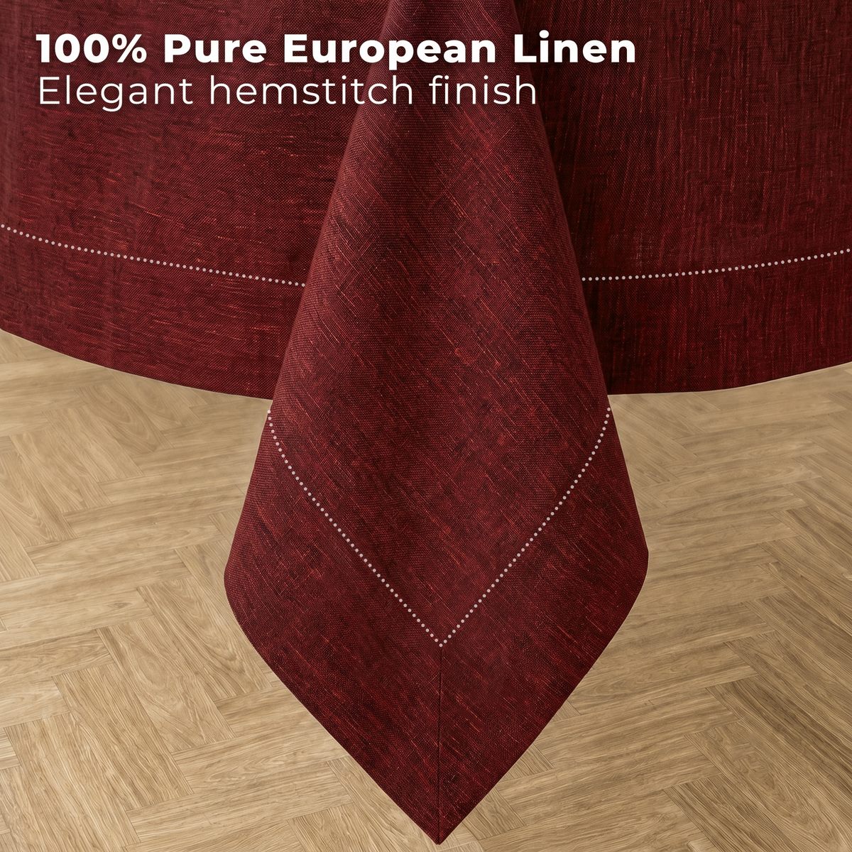 Signature Linen™ Red Garnet Chambray Tablecloth - Hemstitch