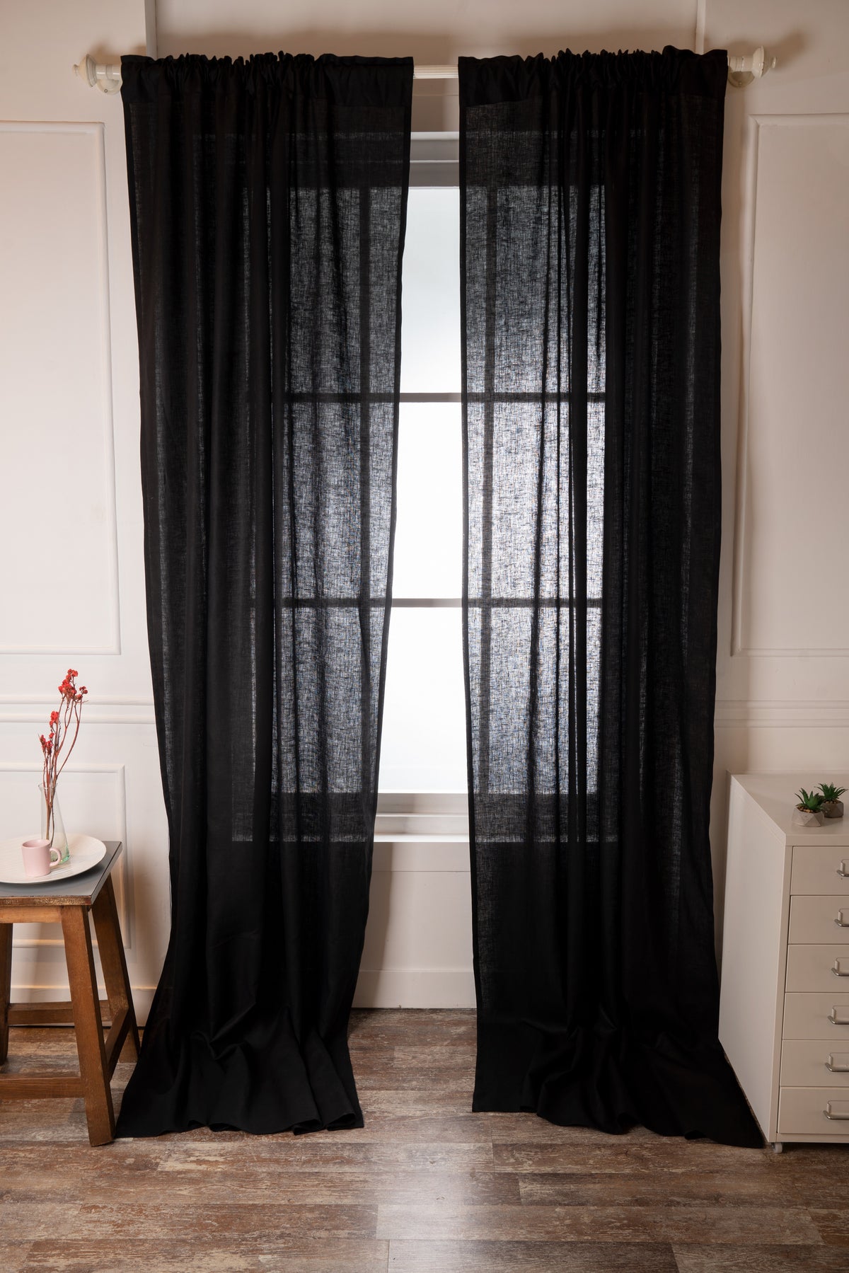 Black Linen Curtain | Set of 2