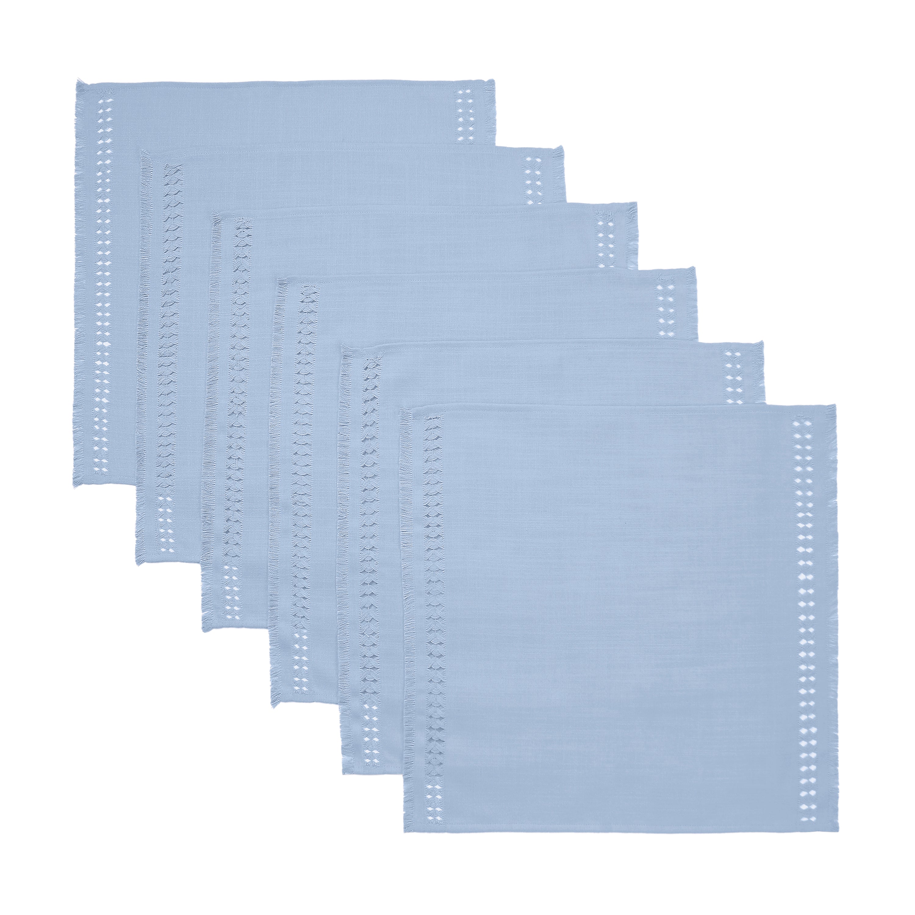 Light Blue Faux Linen Napkins, Hand Hemstitch, 20 x 20 inch, 6 pcs