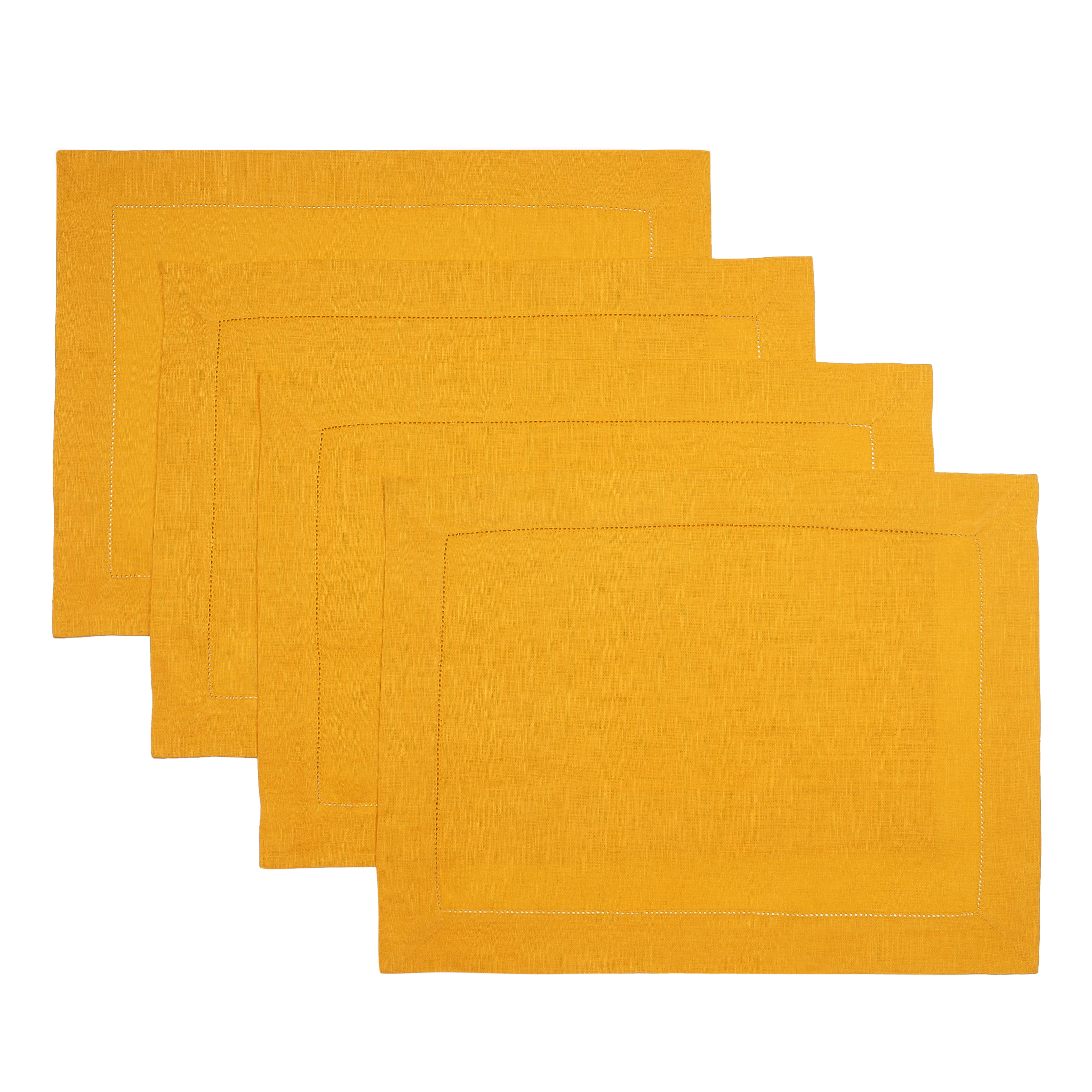 Sunflower Yellow Linen Placemats, Hemstitch, 14 x 19 inch, 4 pcs