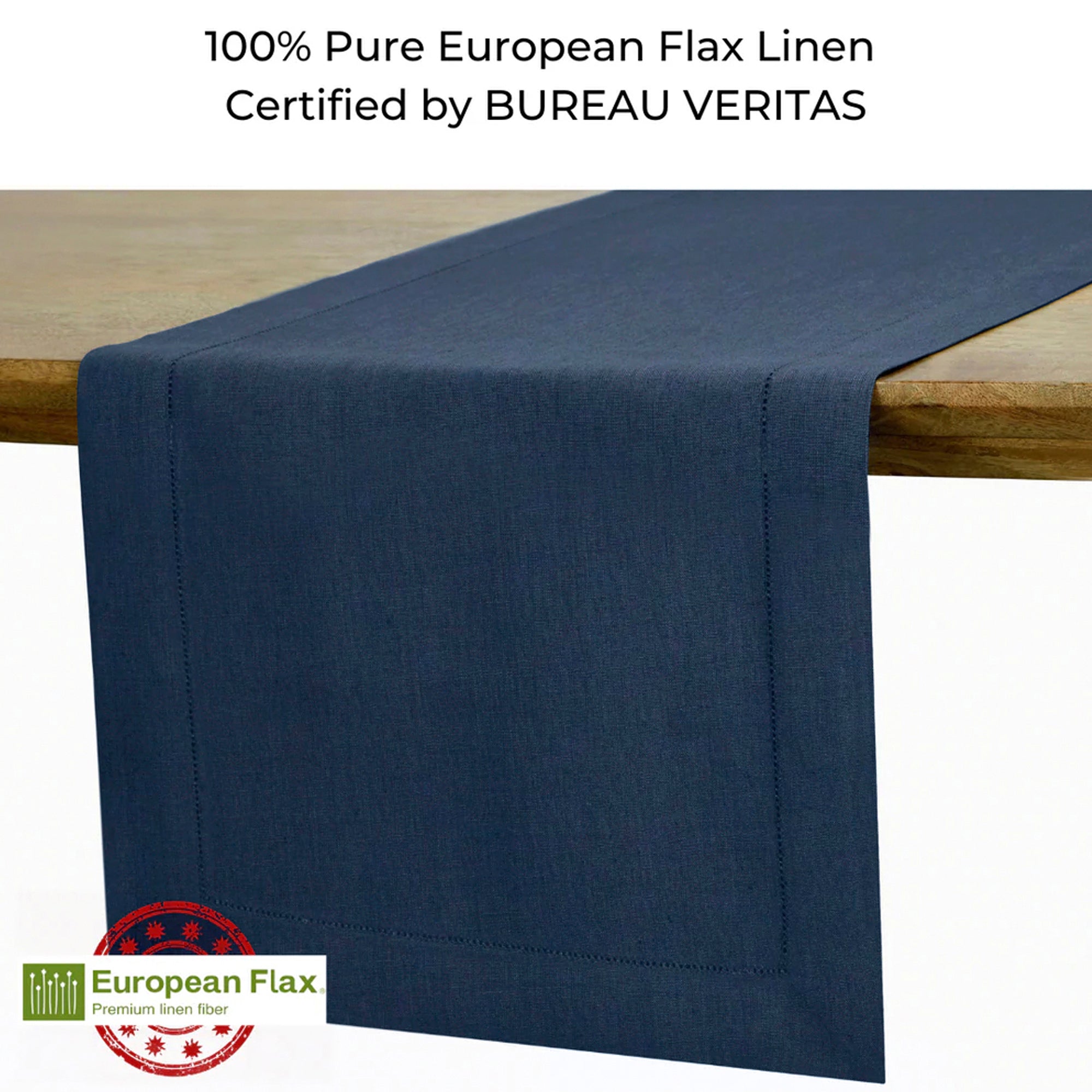 Navy Blue Linen Table Runner, Hemstitch