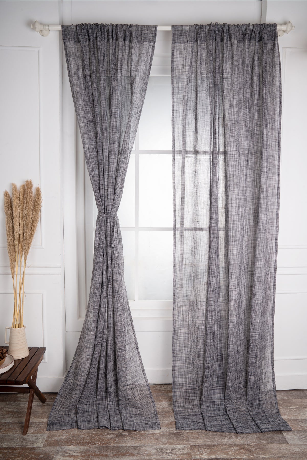 Black & White Jute Textured Curtain | Set of 2 Panels