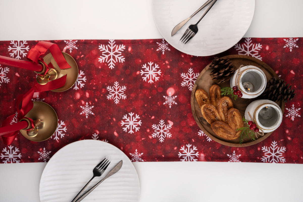 Let It Snow Raw Silk Textured Table Runner - Christmas Print
