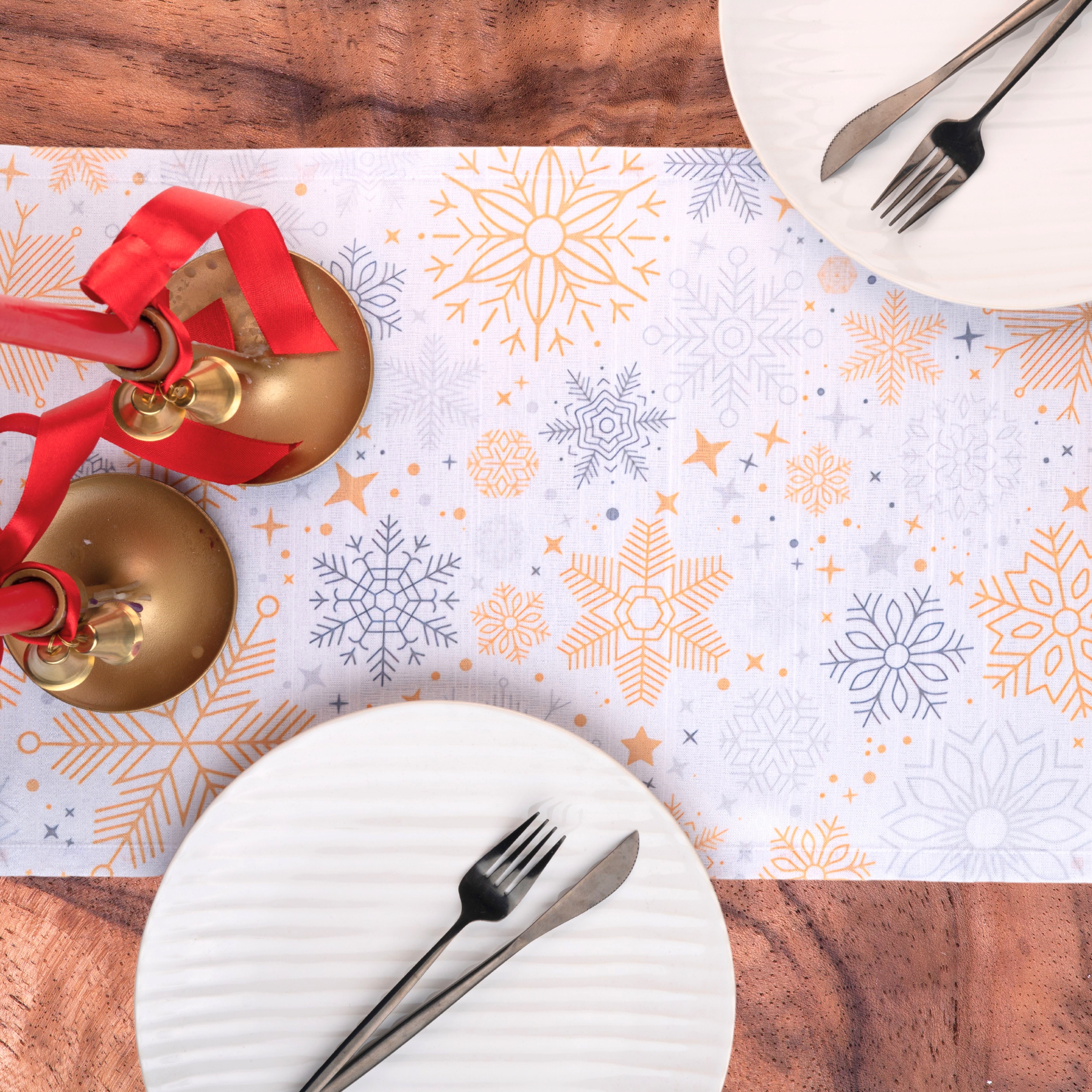 Snowflake Vegan Silk Table Runner - Christmas Print