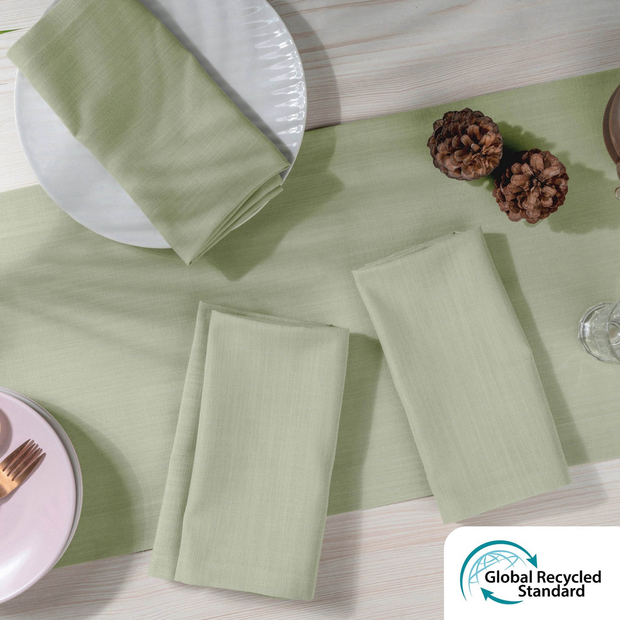 Sage Green Faux Linen Napkins, Mitered Corner, 20 x 20 inch, 4 pcs