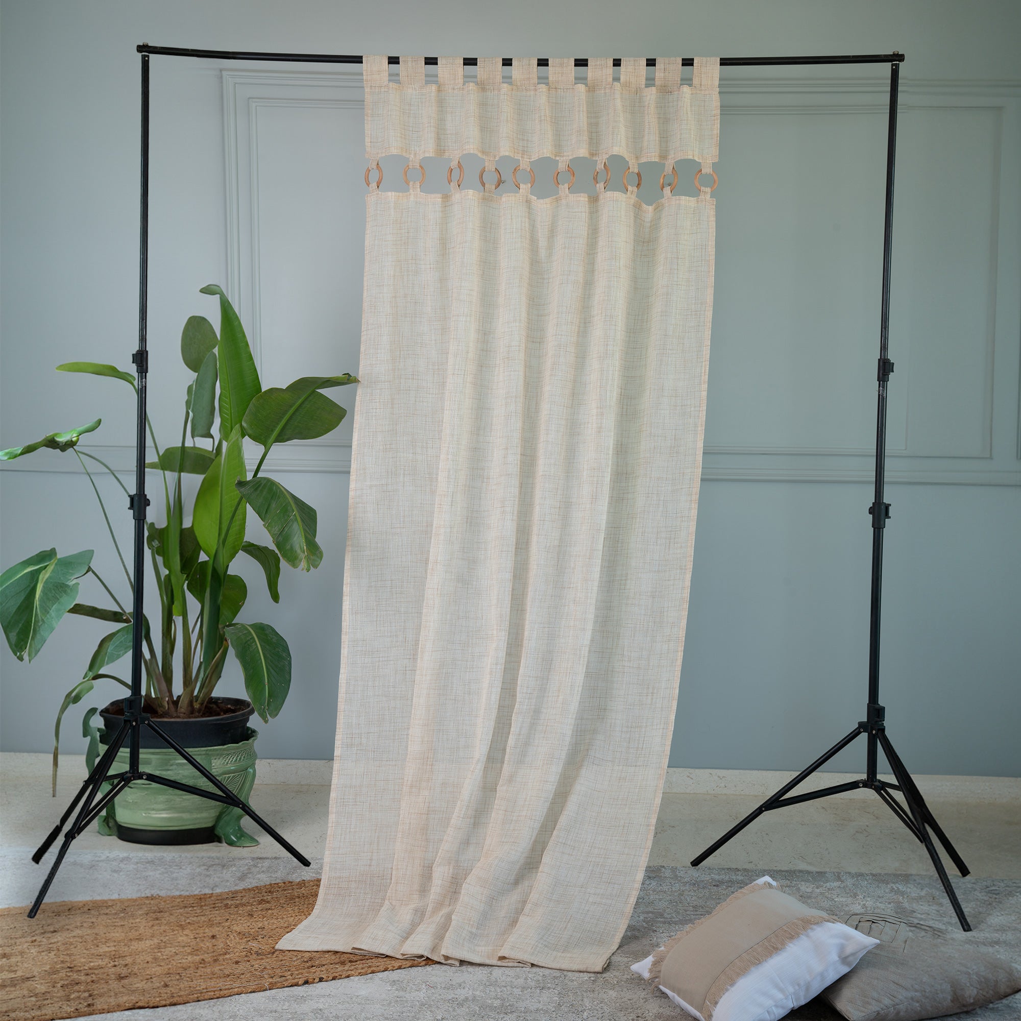 Beige Ivory Faux Jute Ring Body Curtain