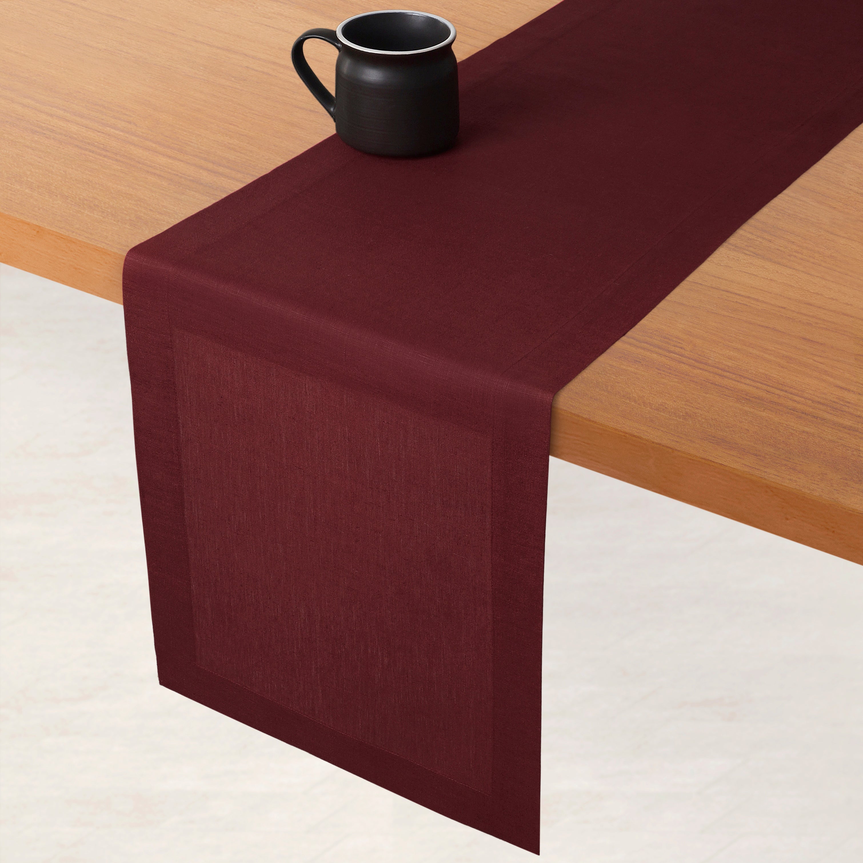 Dark Red Linen Table Runner, Hemmed