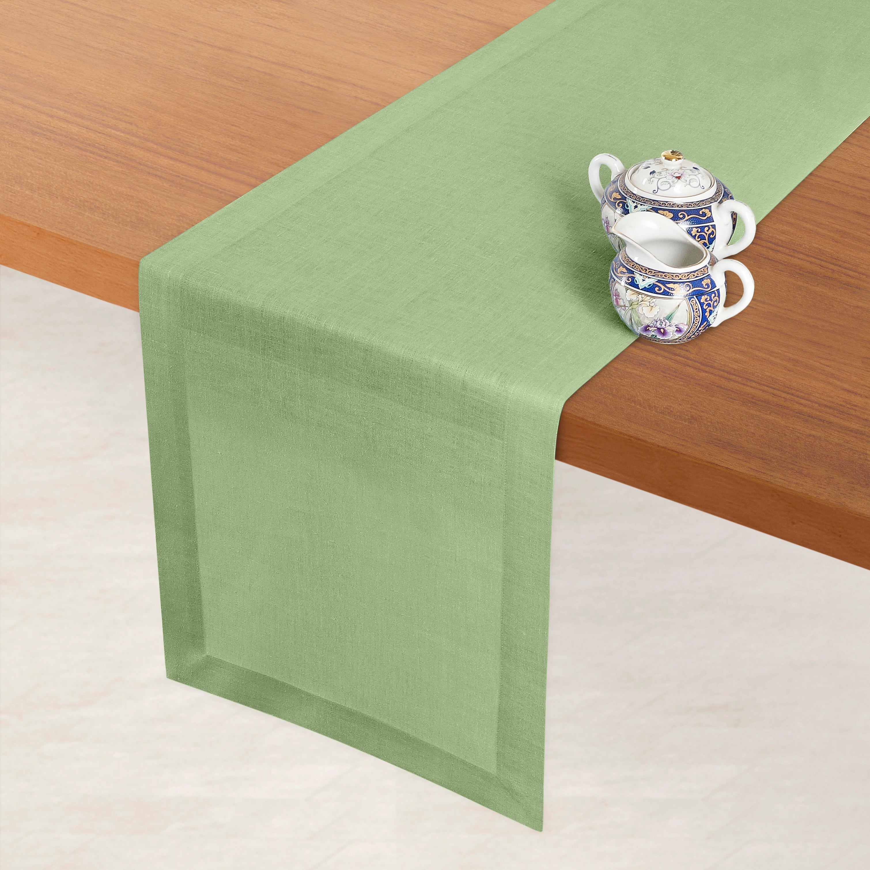 Sage Green Linen Table Runner, Hemmed