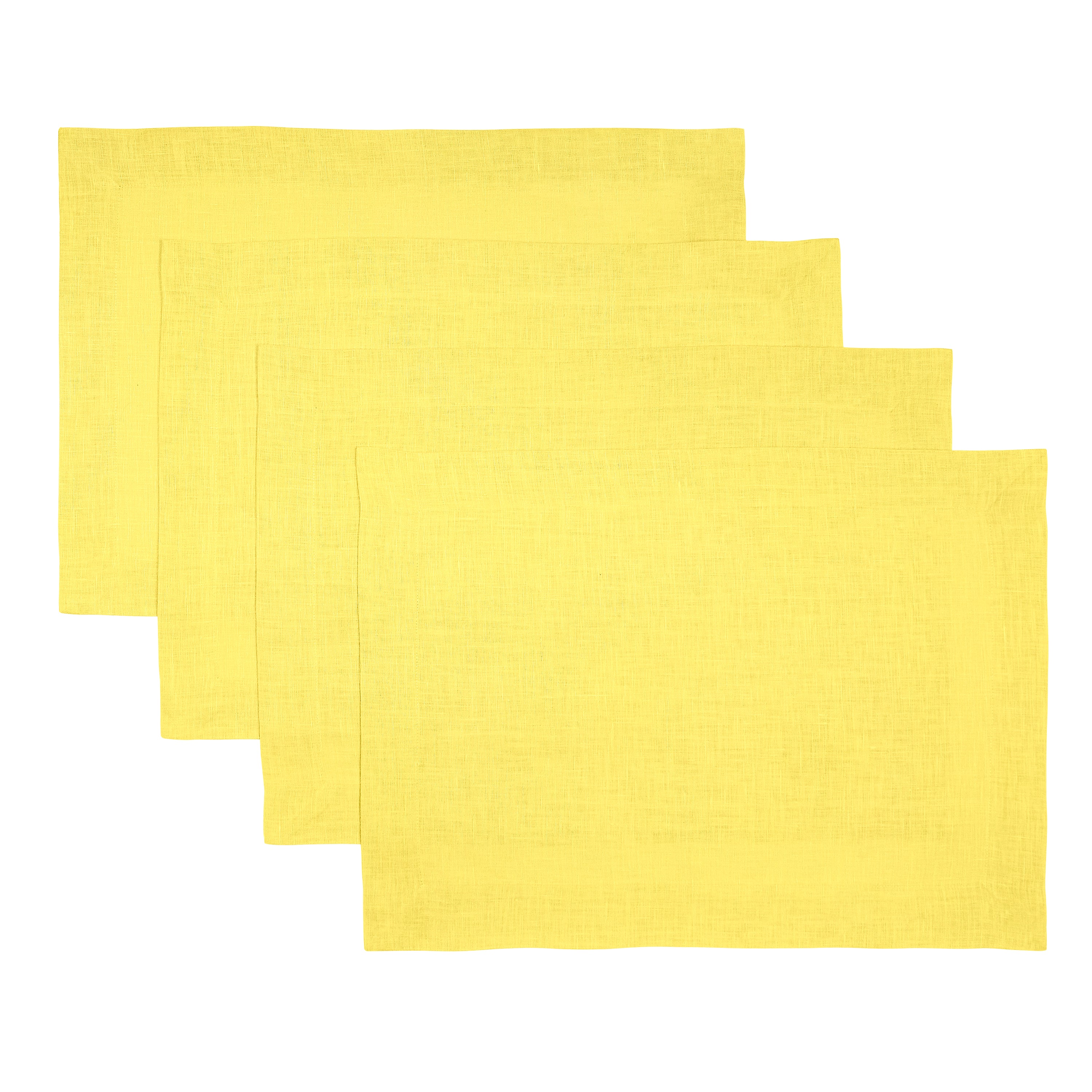 Lemon Yellow Linen Placemats, Hemmed, 14 x 19 inch, 4 pcs