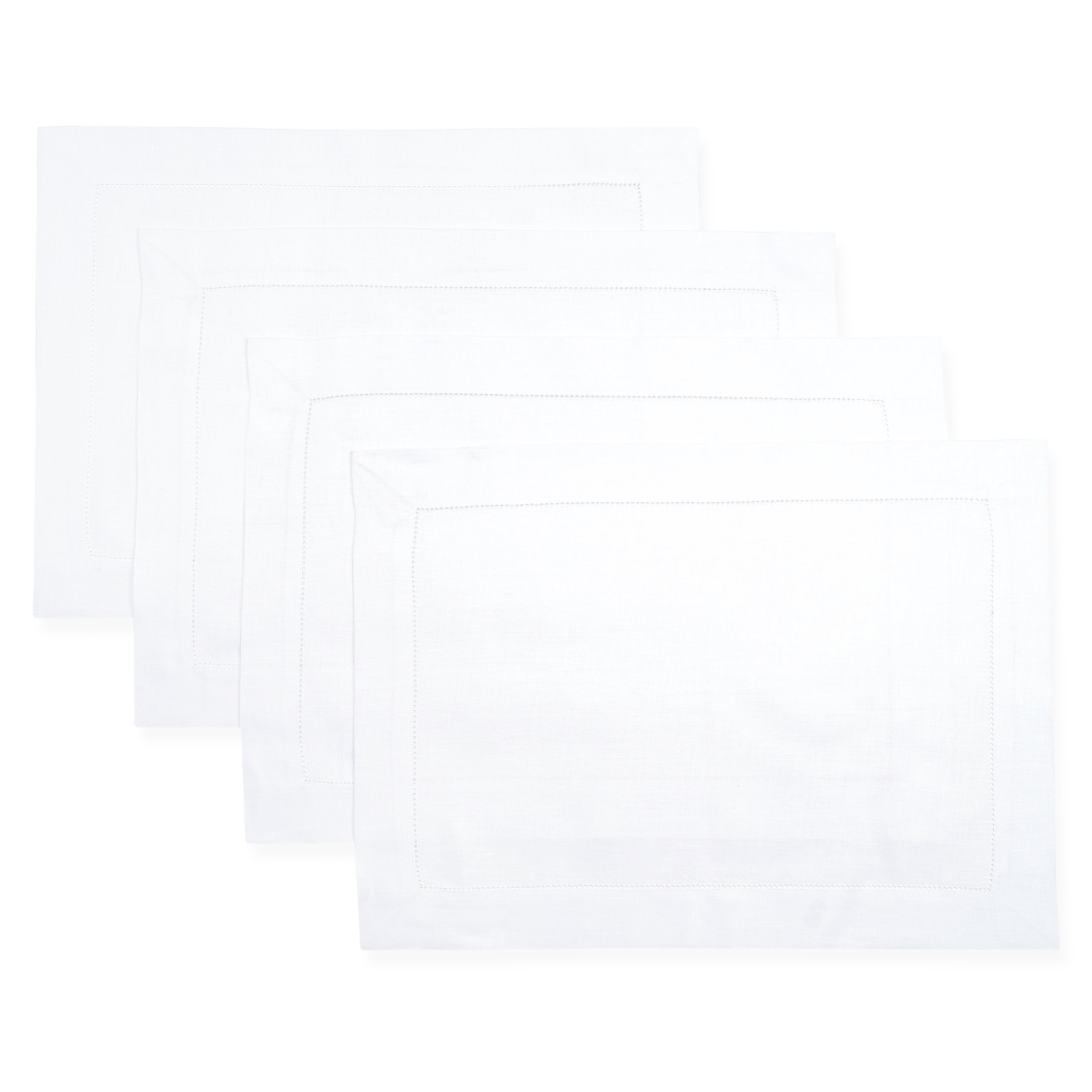 White Linen Placemats, Hemstitch, 14 x 19 inch, 4 pcs