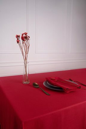 Light Red Linen Tablecloth - Hemstitch