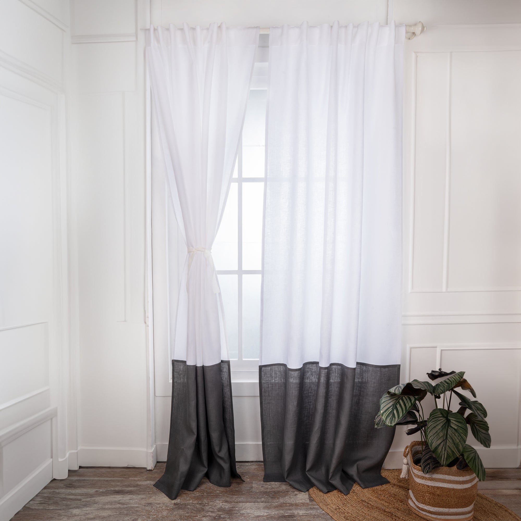 White and Charcoal Grey Color Block Curtain