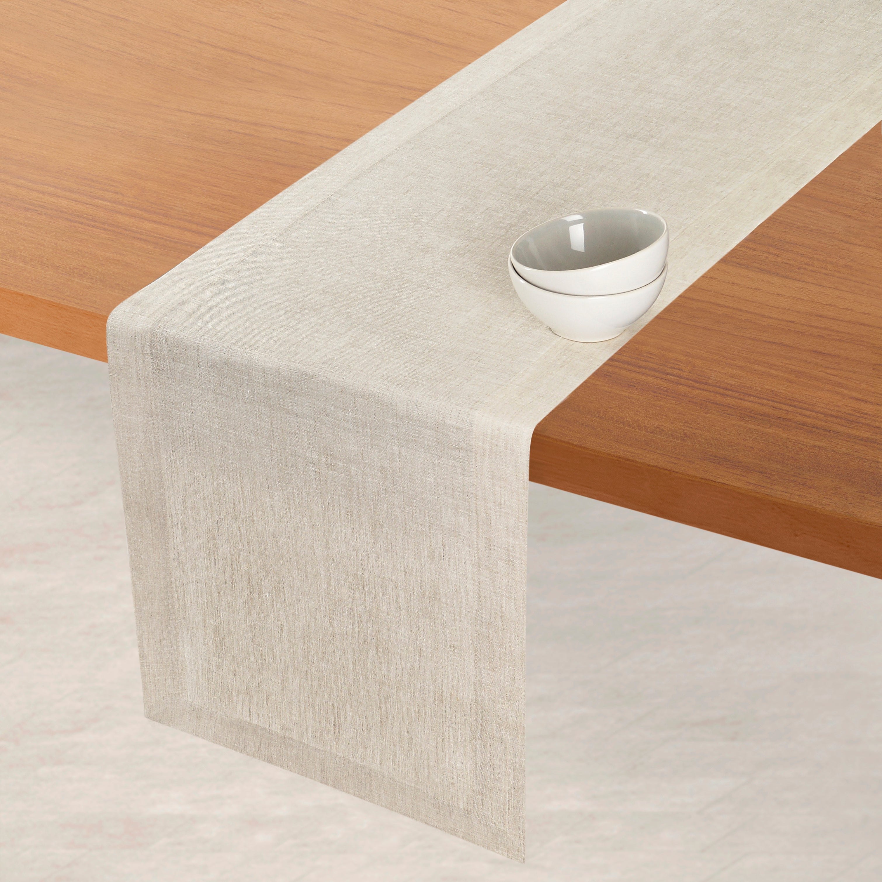 Light Natural Linen Table Runner, Hemmed