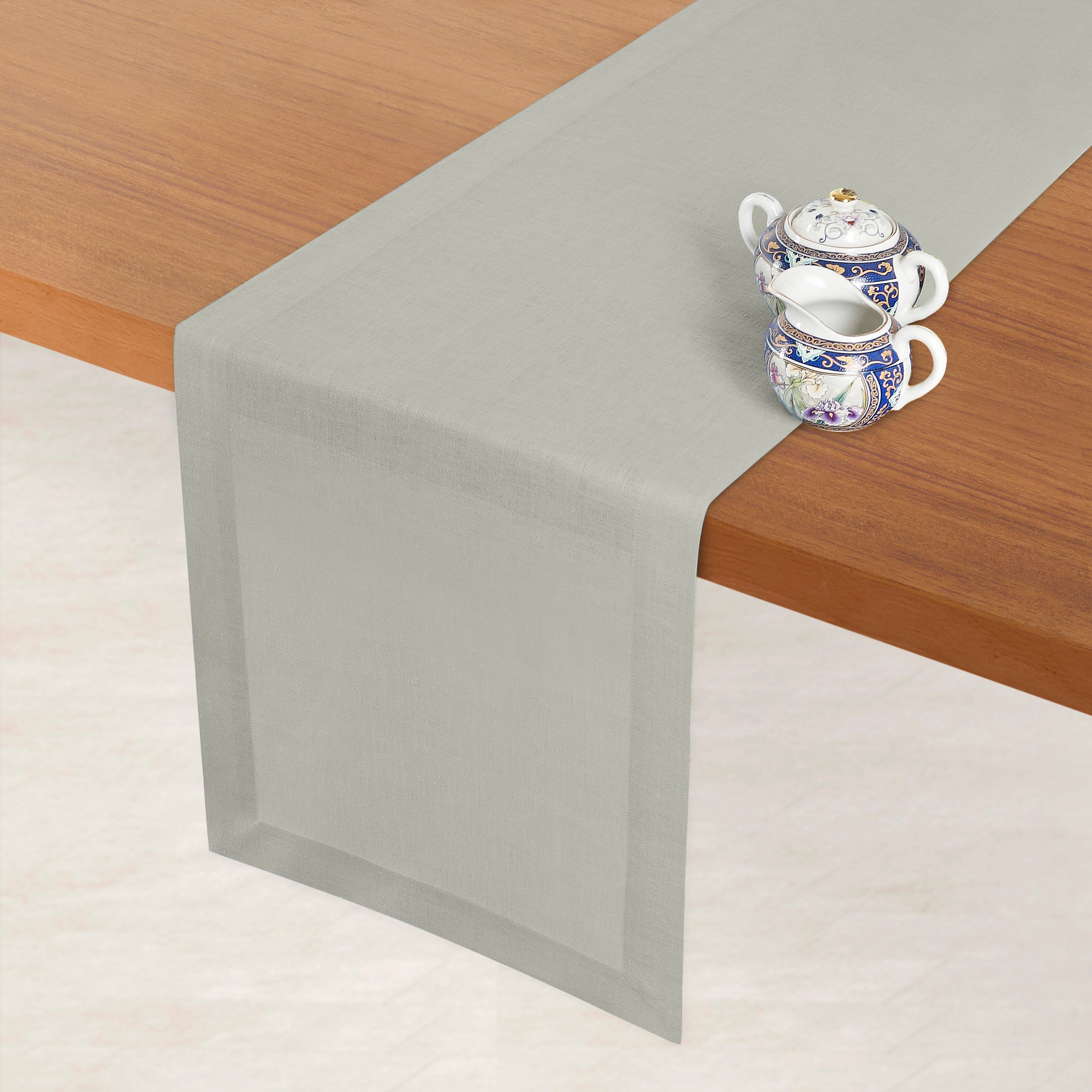 Silver Grey Linen Table Runner, Hemmed