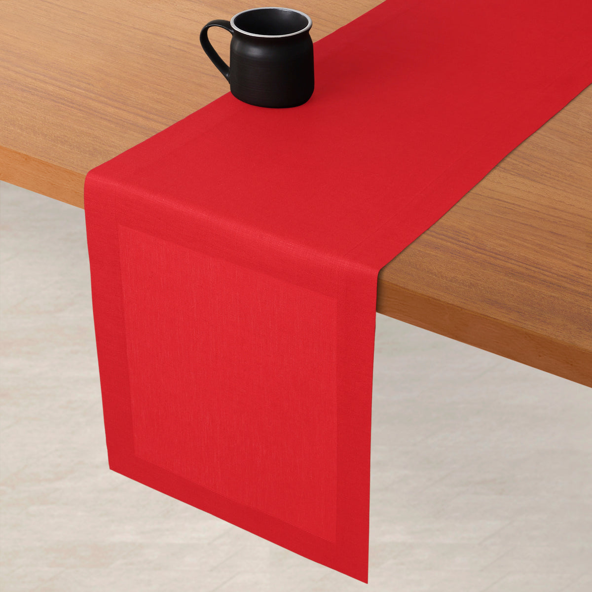Bright Red Linen Table Runner - Hemmed