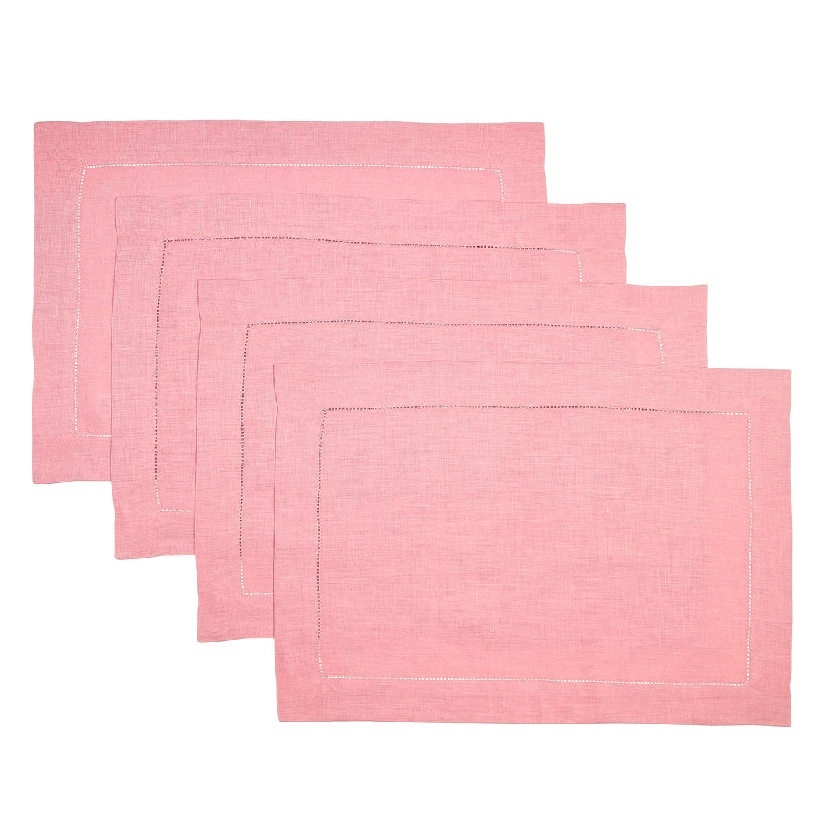 Dusty Pink Linen Placemats 14 x 19 Inch Set of 4 - Hemstitch