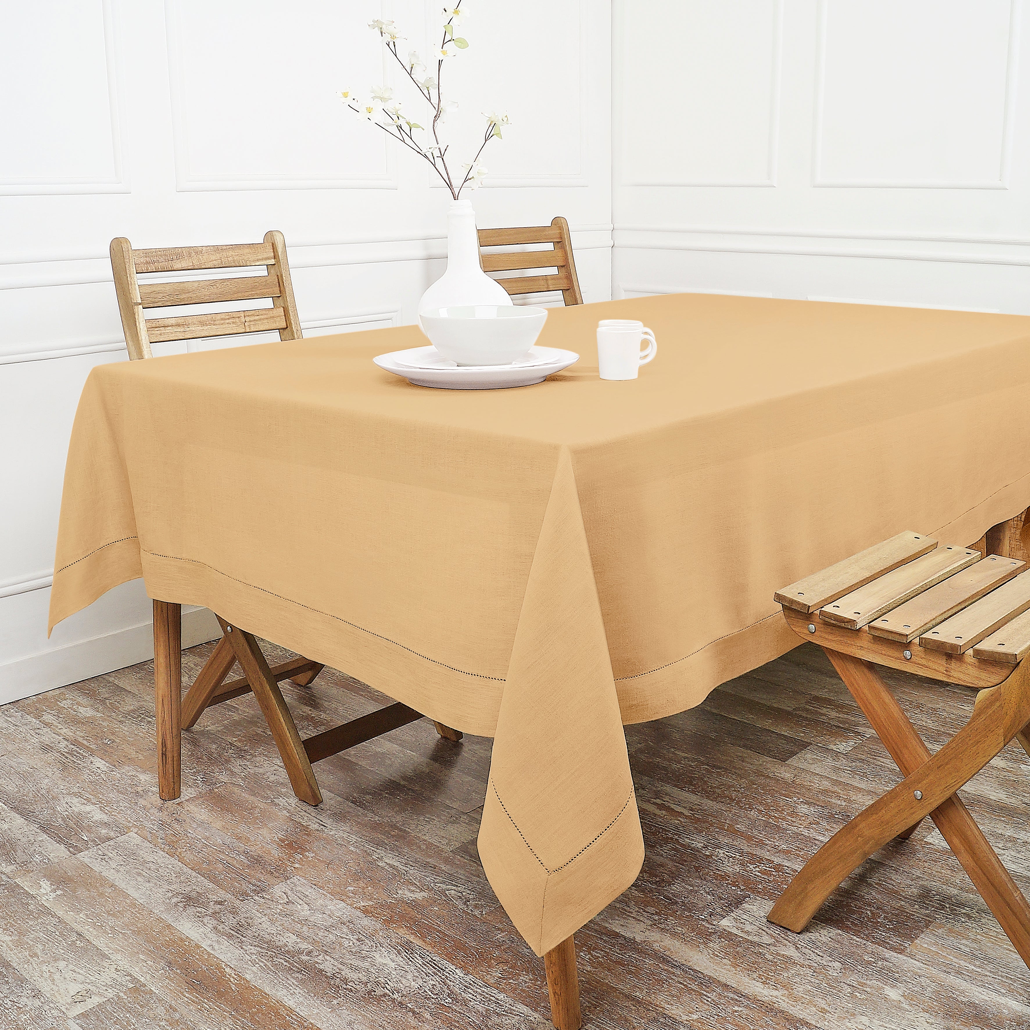 Beige Linen Tablecloth, Hemstitch