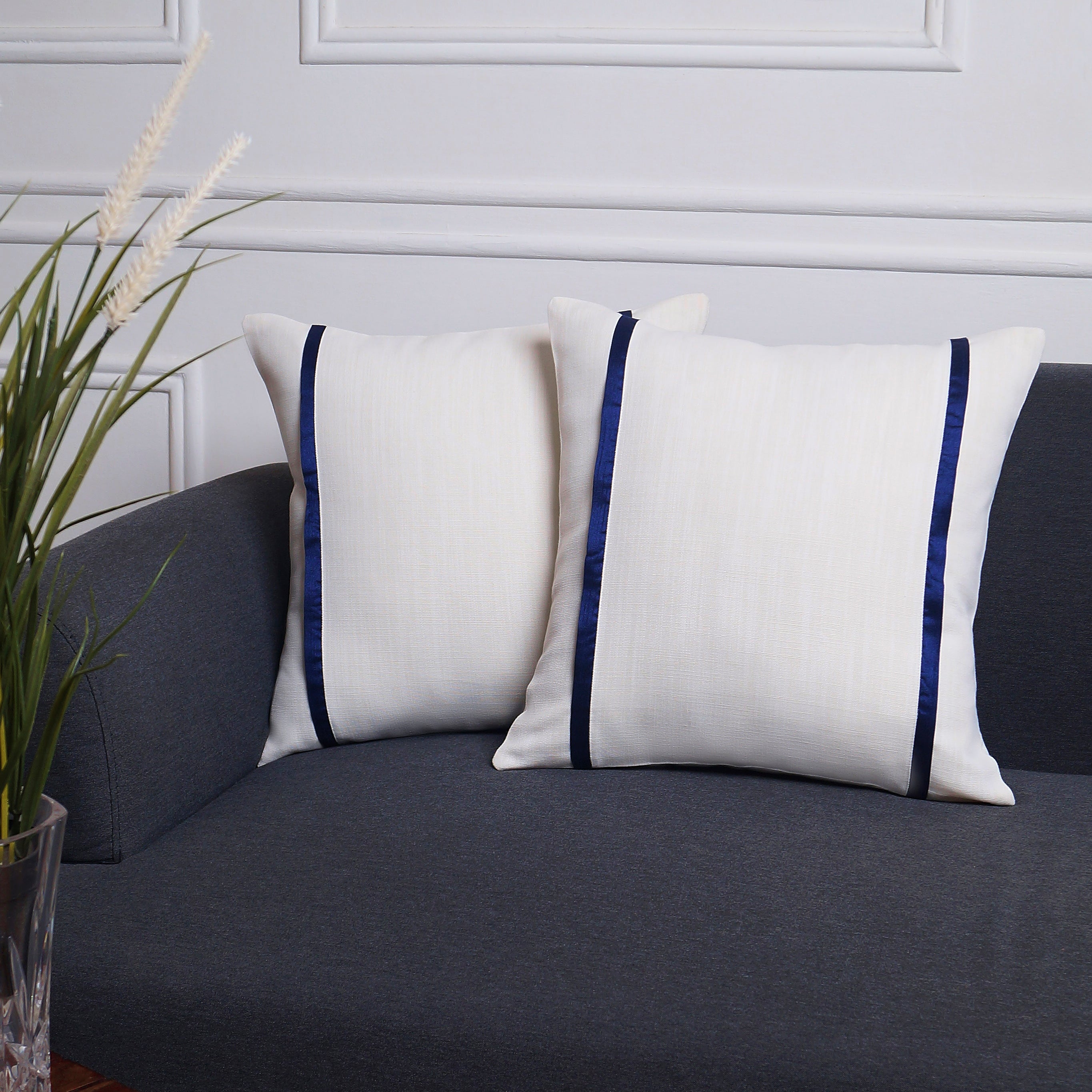 Drift Pillow Cover - White and Navy Blue