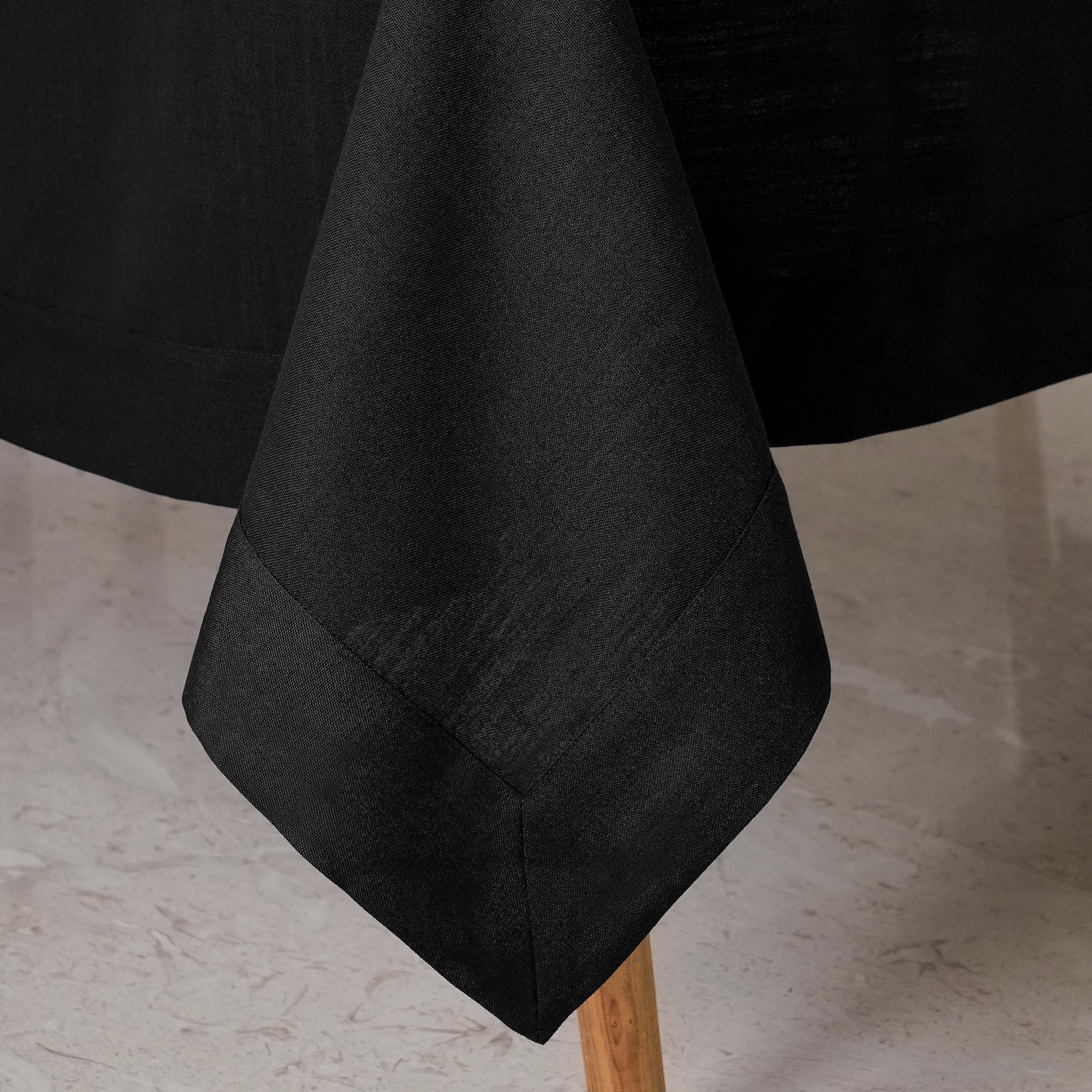 Black Tablecloth, Faux Linen, Mitered Corner