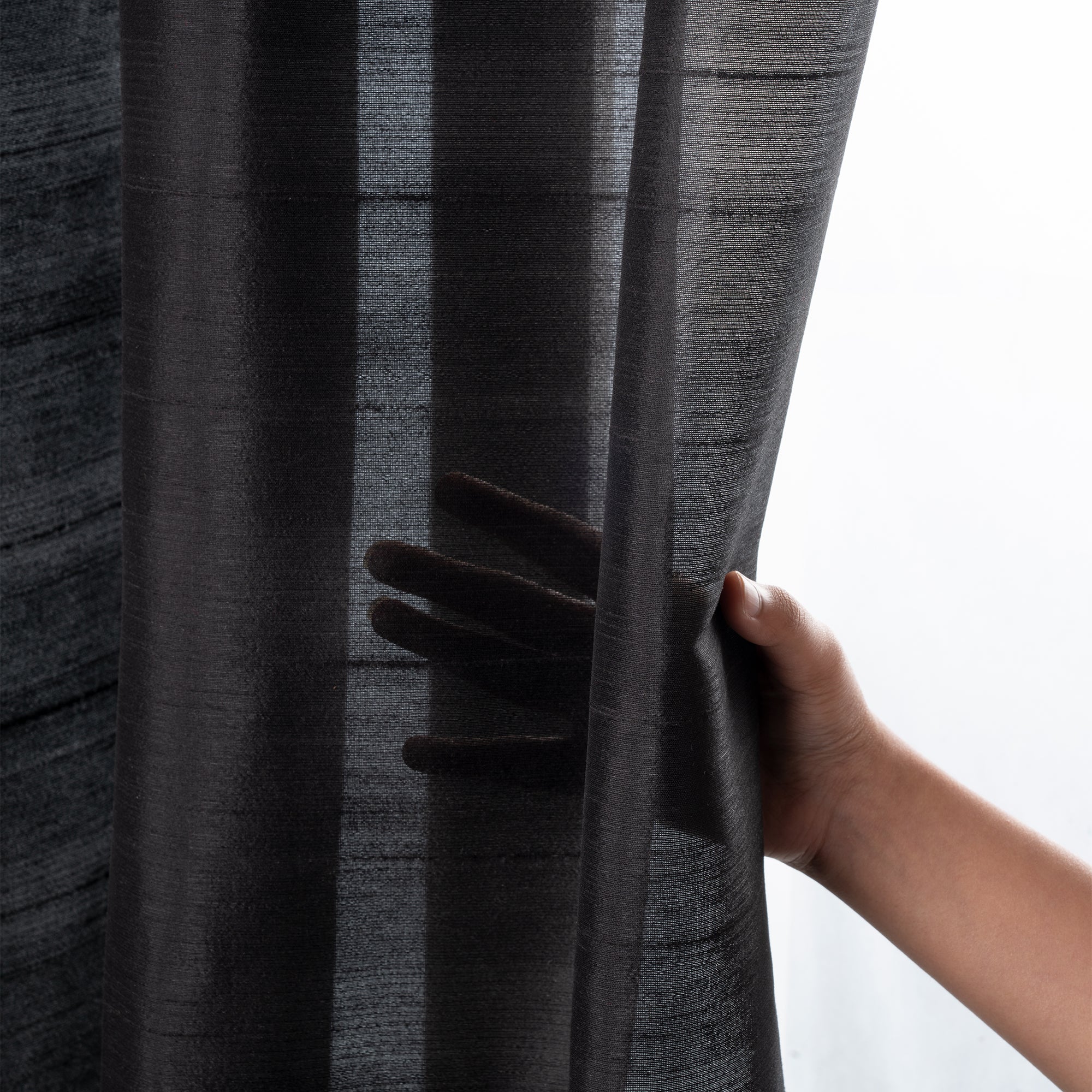 Black Vegan Silk Top Pinch Pleat Curtain