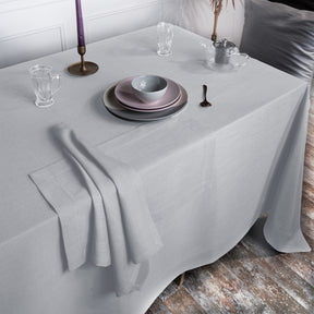 Light Grey Tablecloth, Faux Linen, Mitered Corner