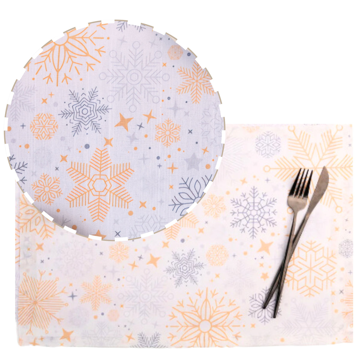 Snowflake Vegan Silk Placemats 13 x 18 Inch Set of 4 - Christmas Print