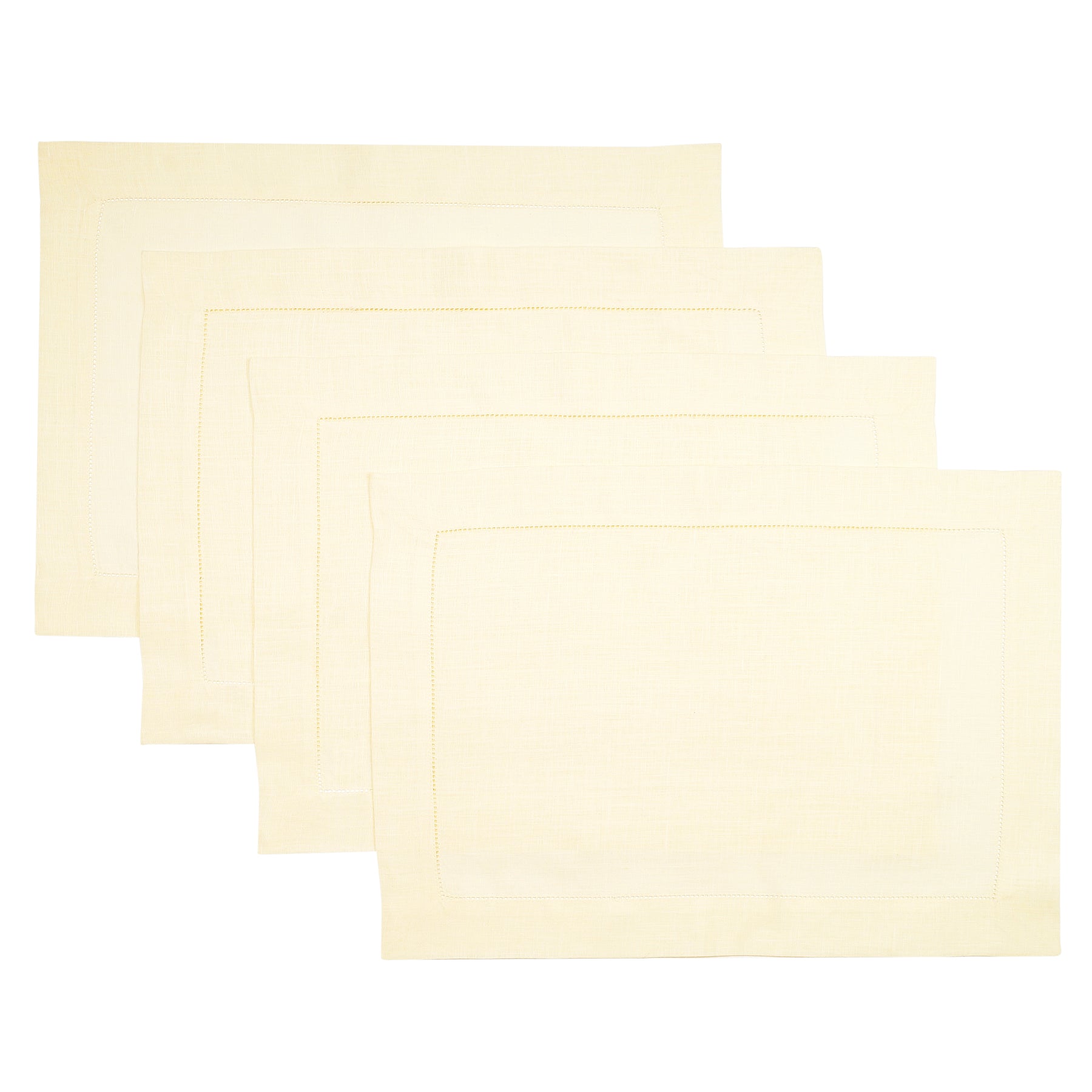 Cream Linen Placemats 14 x 19 Inch Set of 4 - Hemstitch