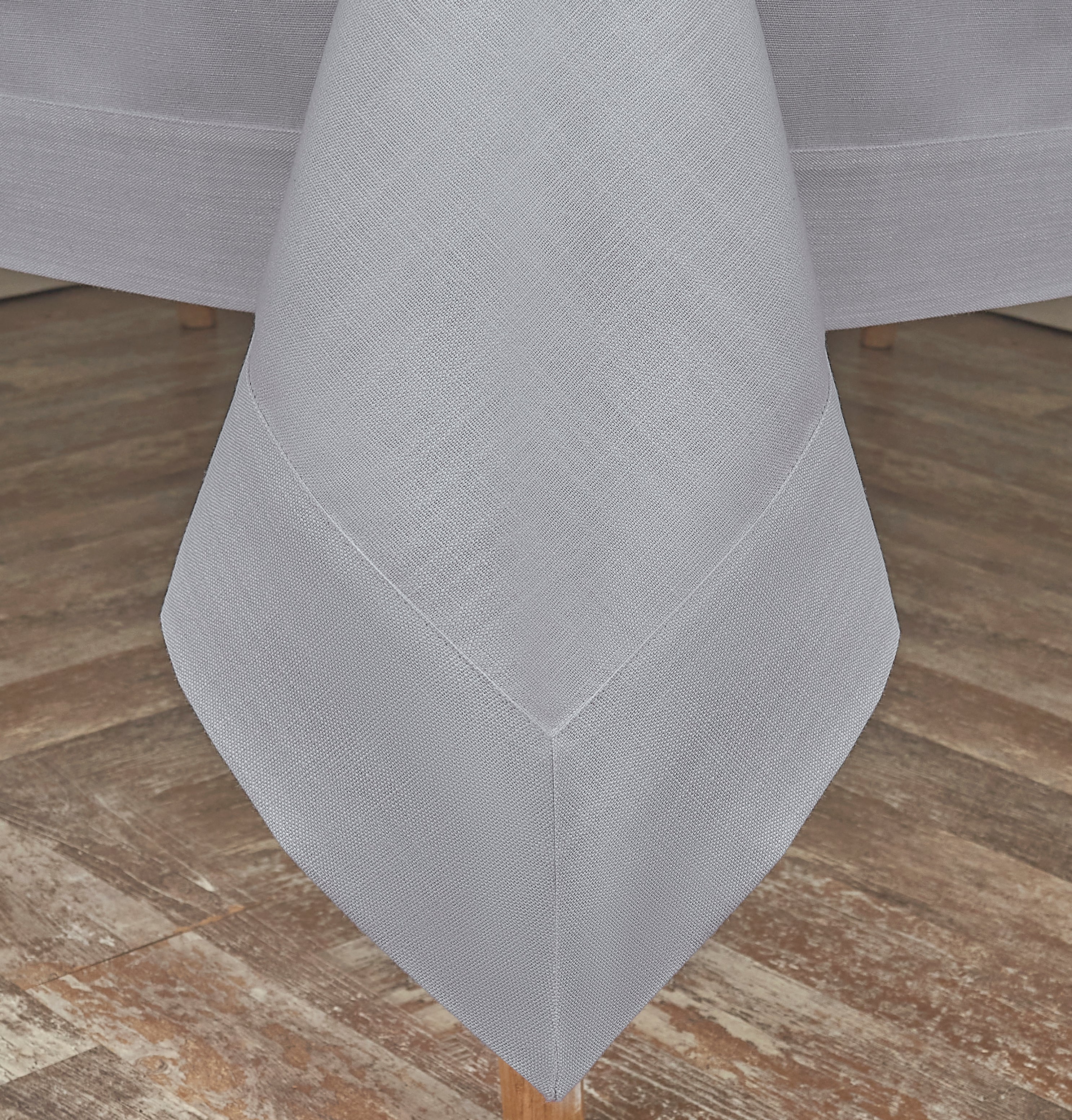 Light Grey Tablecloth, Faux Linen, Mitered Corner