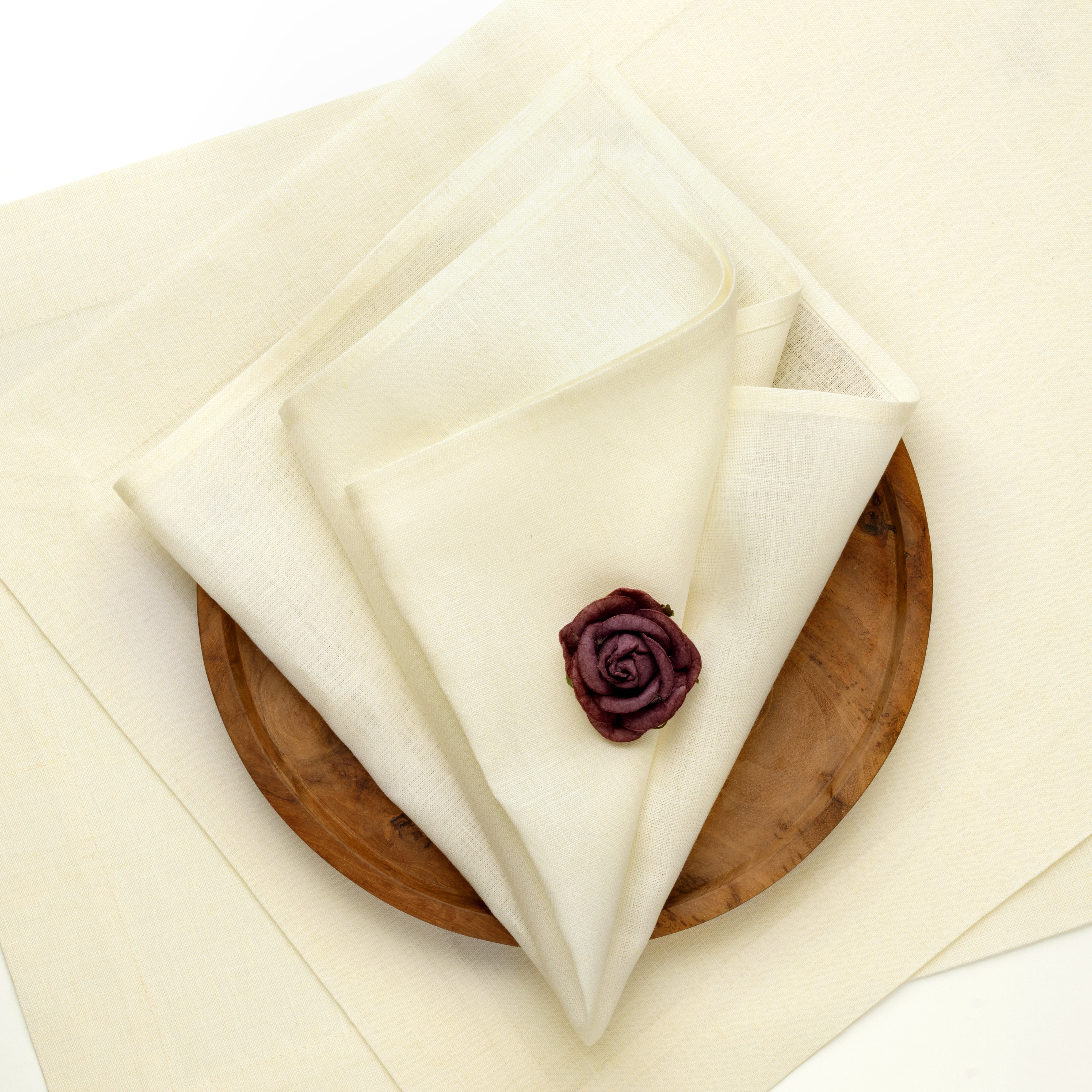 Cream Linen Napkins, Hemmed, 18 x 18 inch, 4 pcs