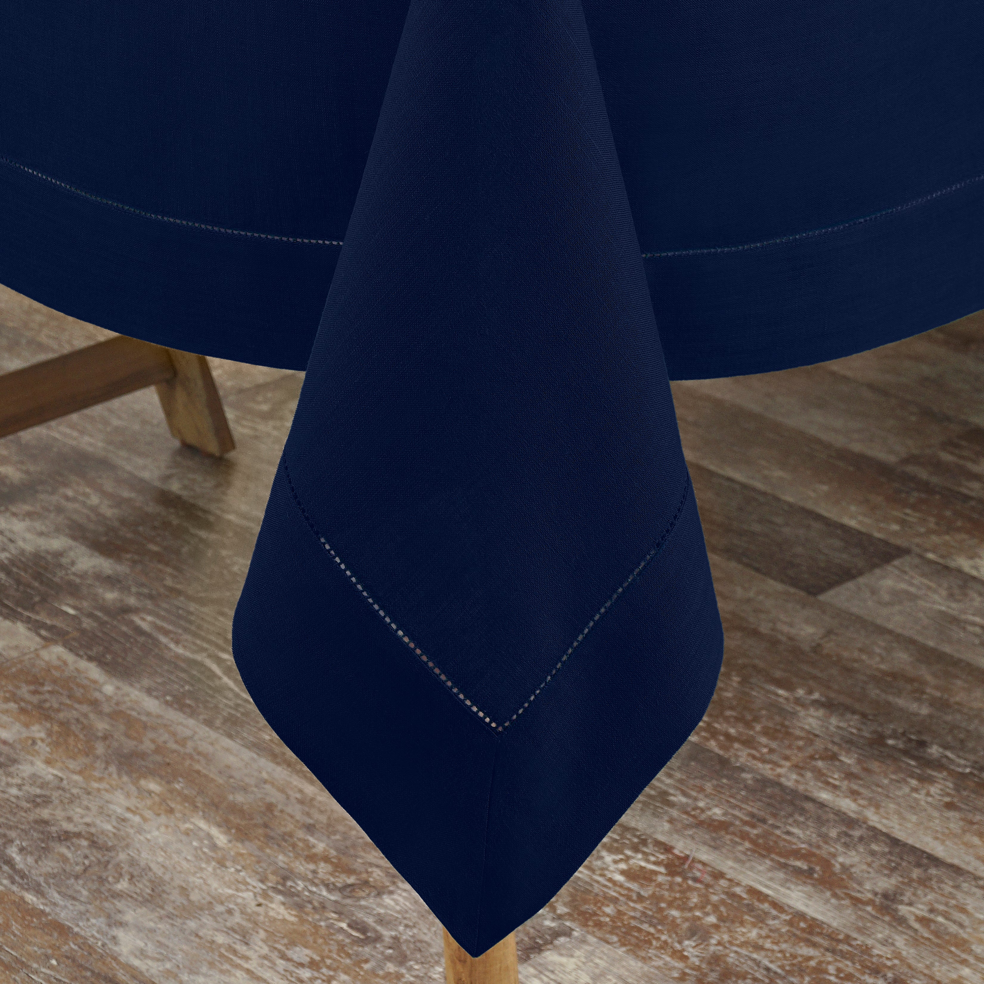 Navy Blue Linen Tablecloth, Hemstitch