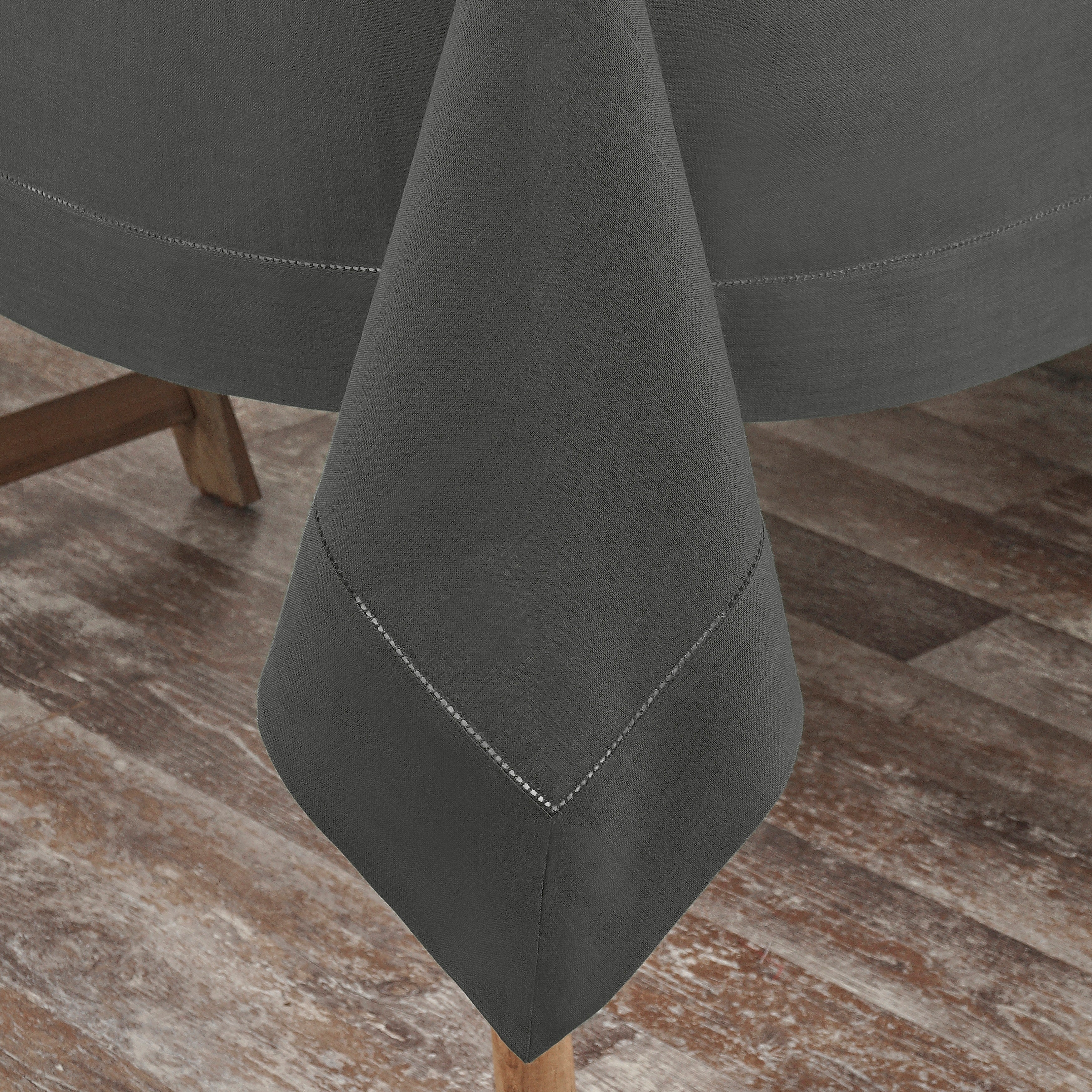 Charcoal Grey Linen Tablecloth, Hemstitch