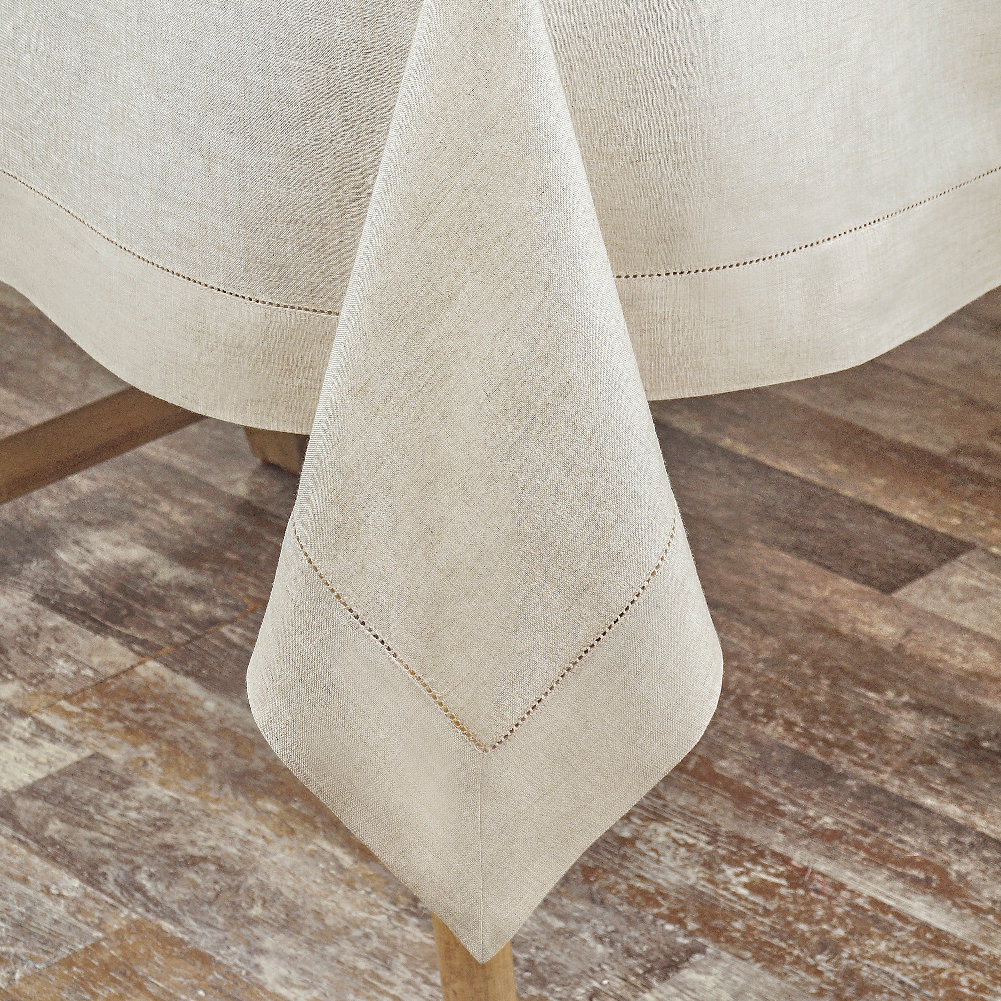 Light Natural Linen Tablecloth, Hemstitch