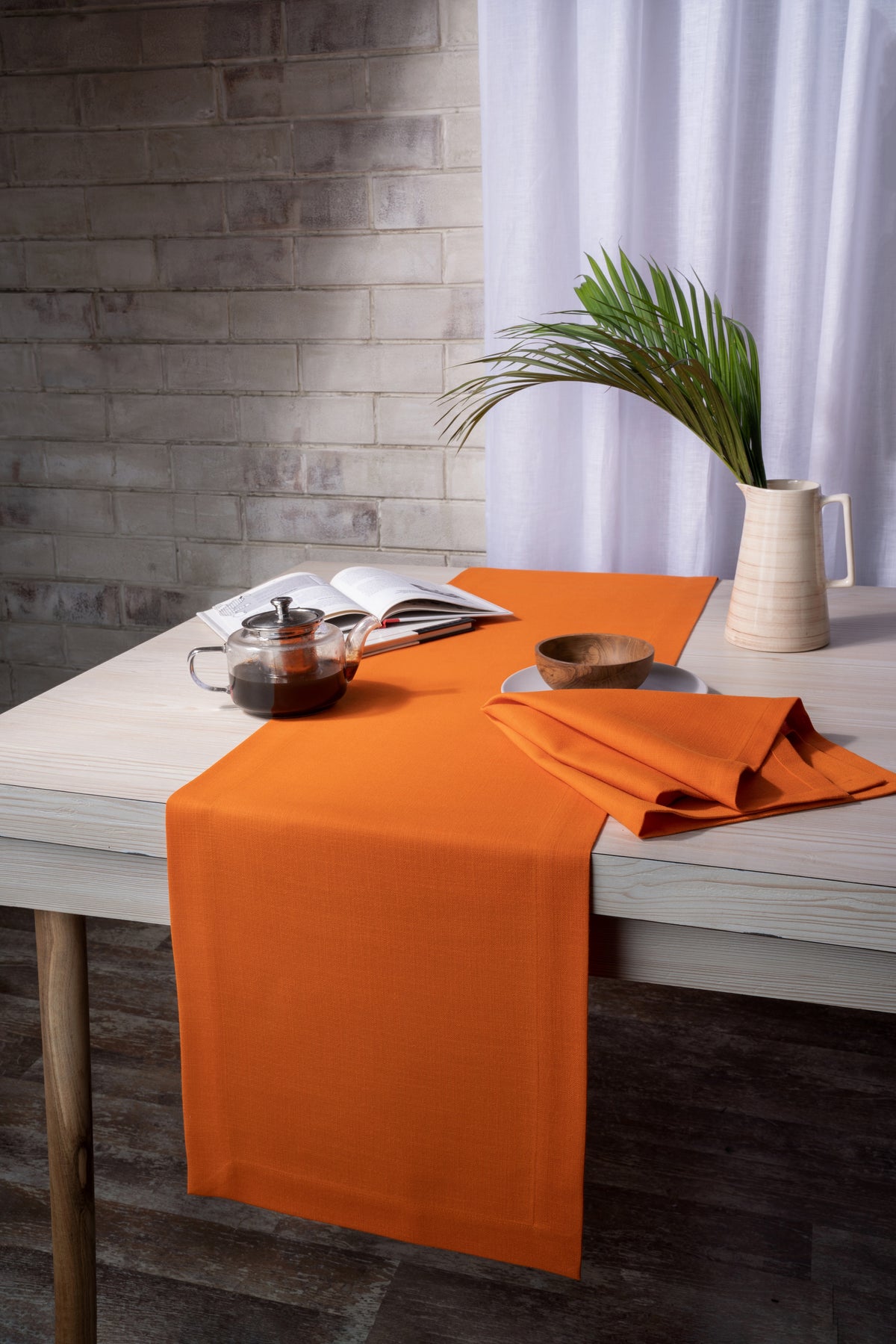 Orange Linen Textured Table Runner - Mitered Corner