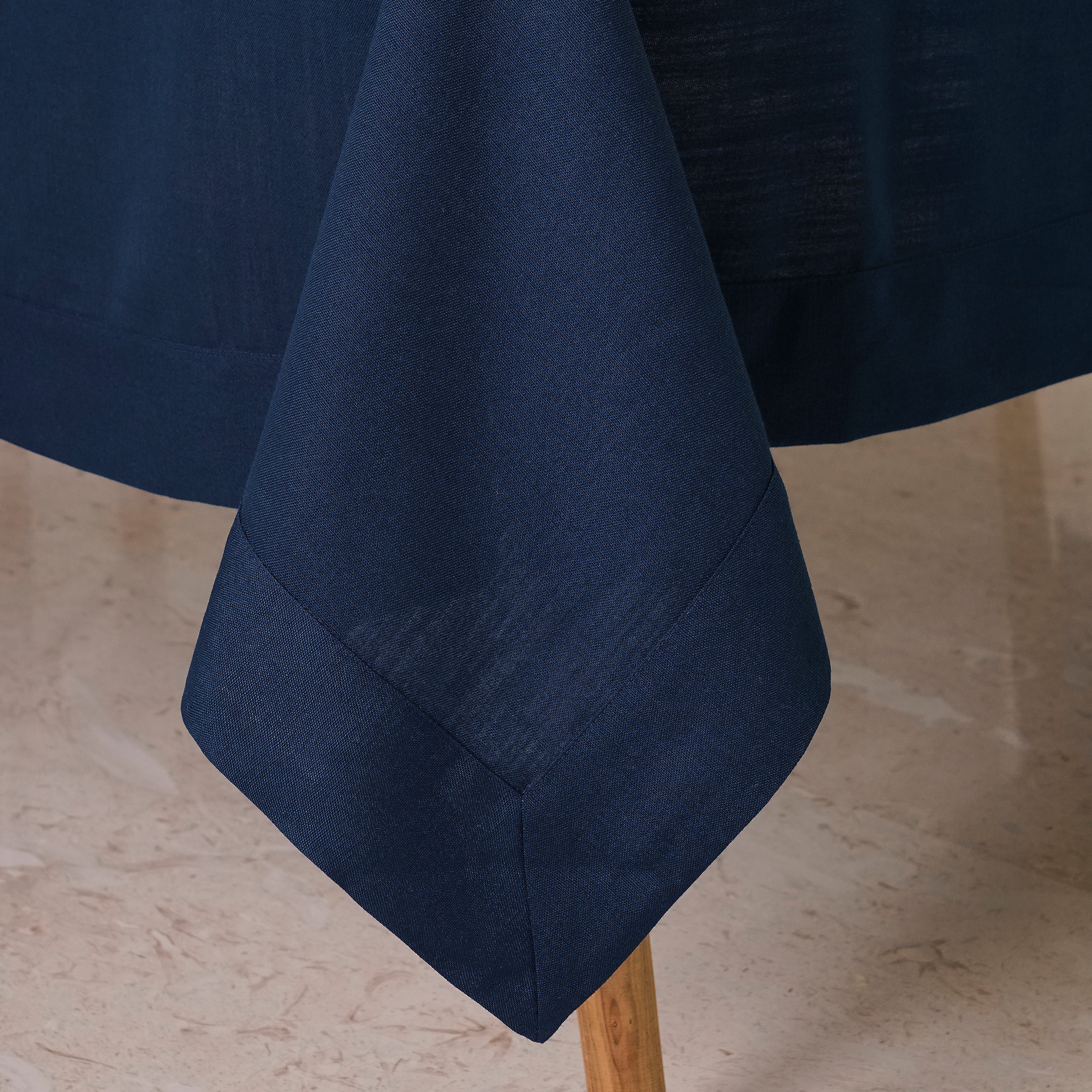 Navy Blue Tablecloth, Faux Linen, Mitered Corner