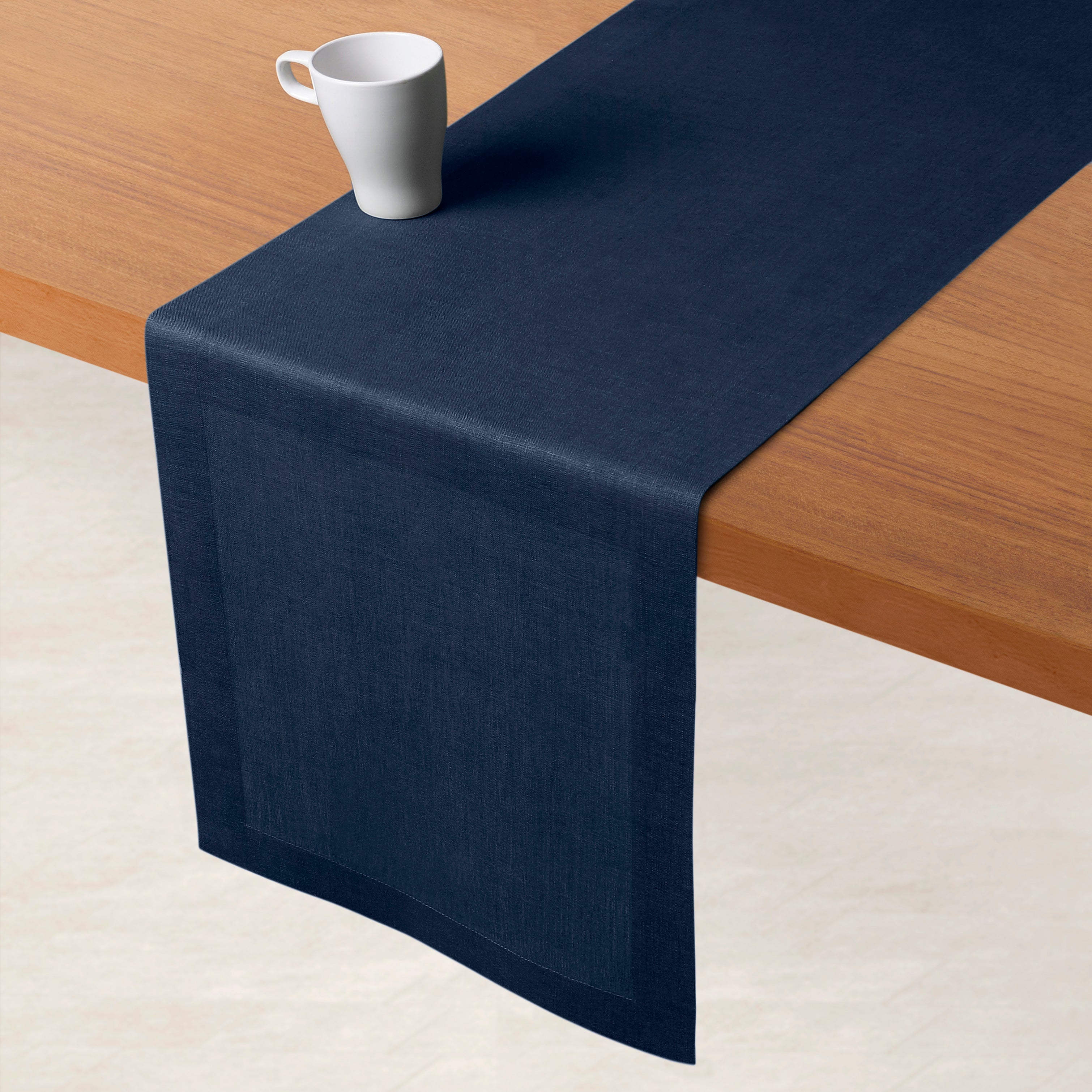 Navy Blue Linen Table Runner, Hemmed