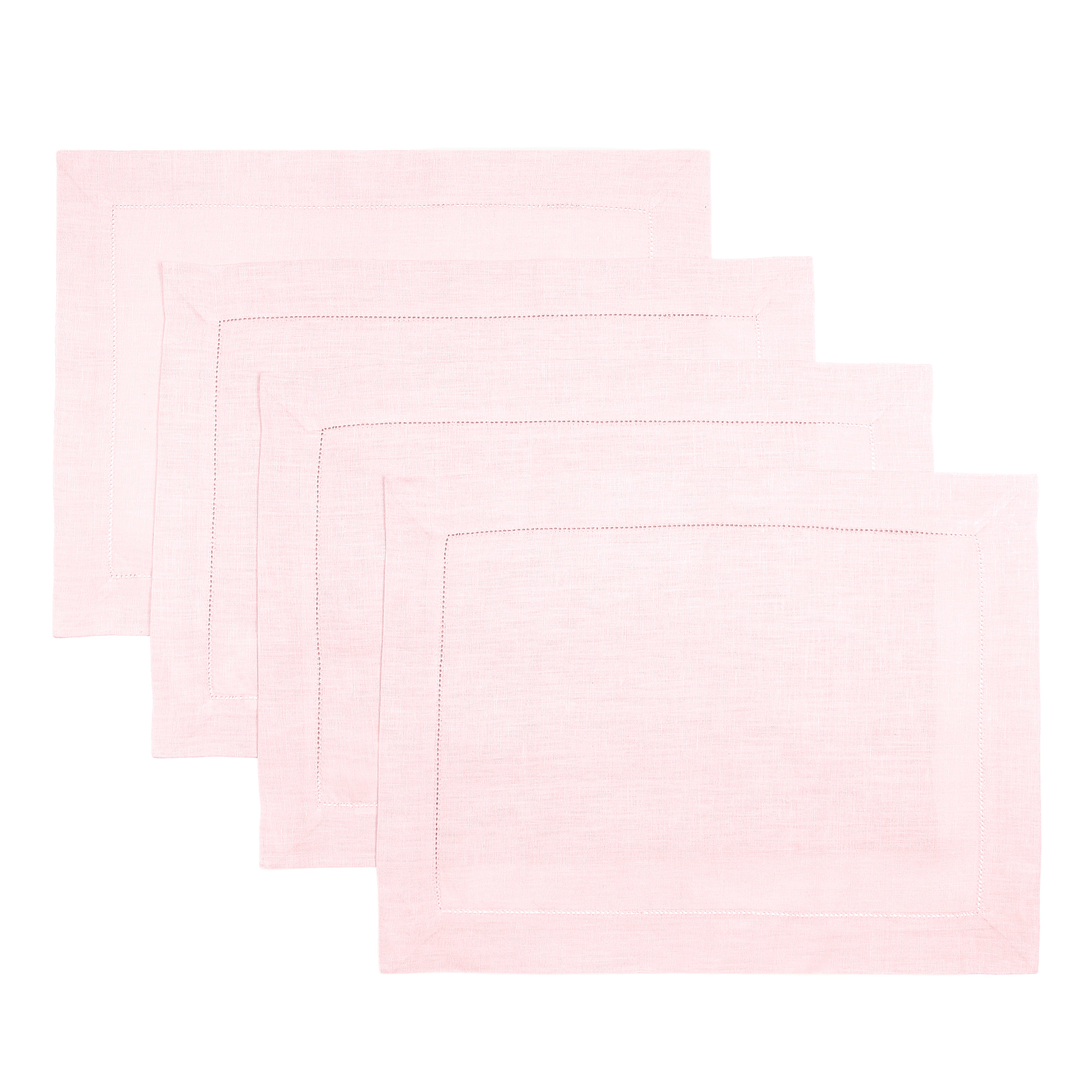 Pastel Pink Linen Placemats, Hemstitch, 14 x 19 inch, 4 pcs